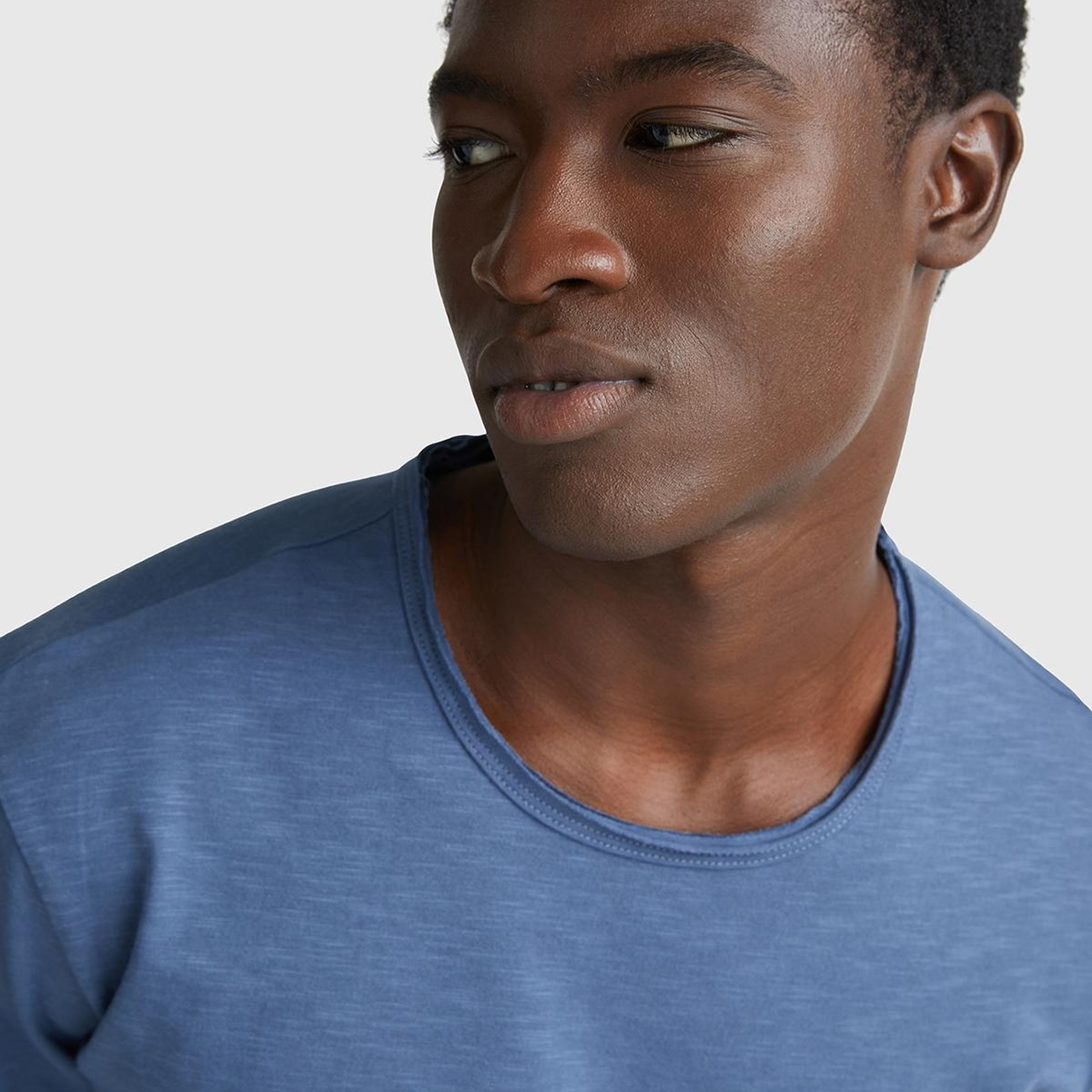 Erkek Havacı Mavi Bisiklet Yaka Slub T-shirt