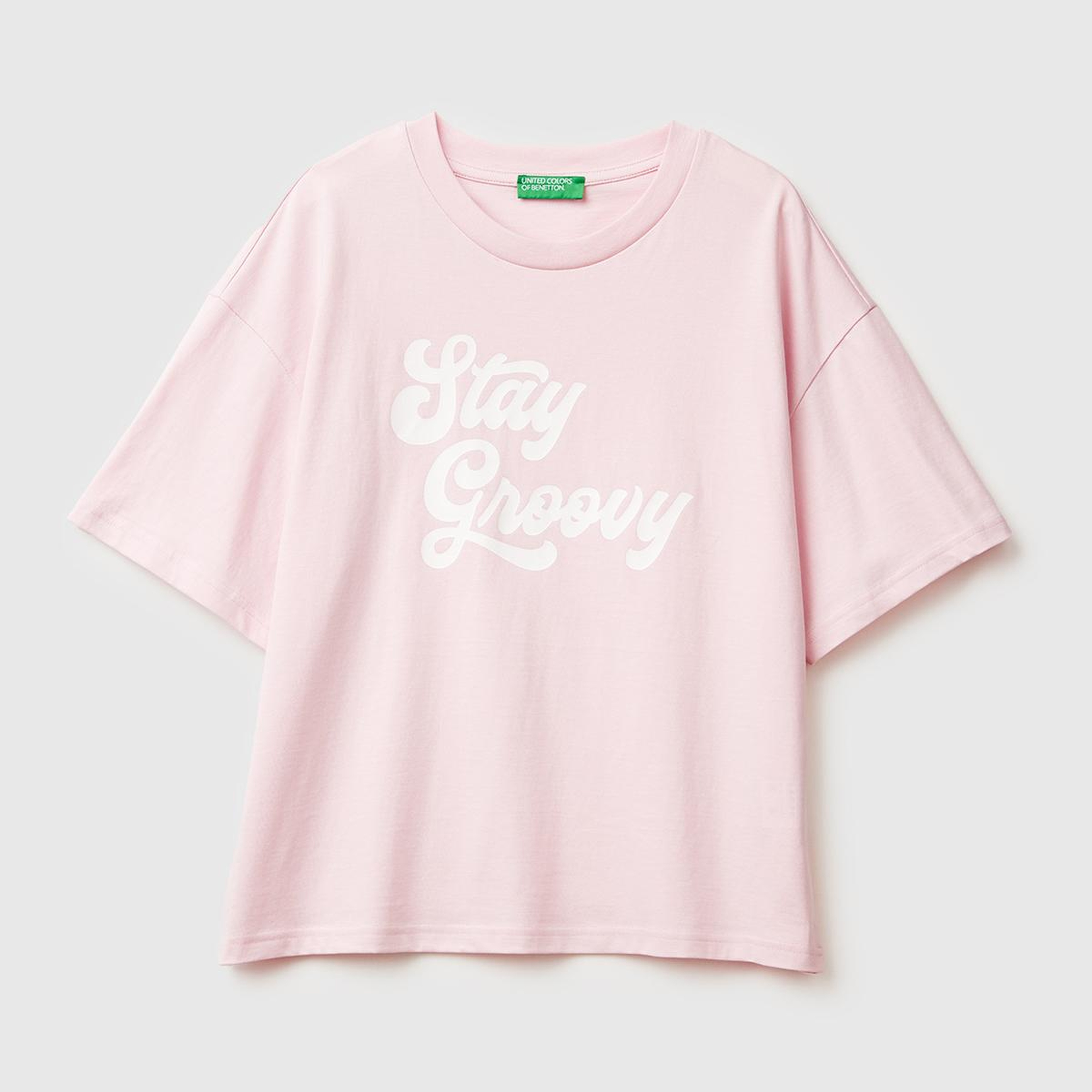 Kadın Açık Pembe %100 Pamuk Önü Yazı Baskılı Bisiklet Yaka T-Shirt