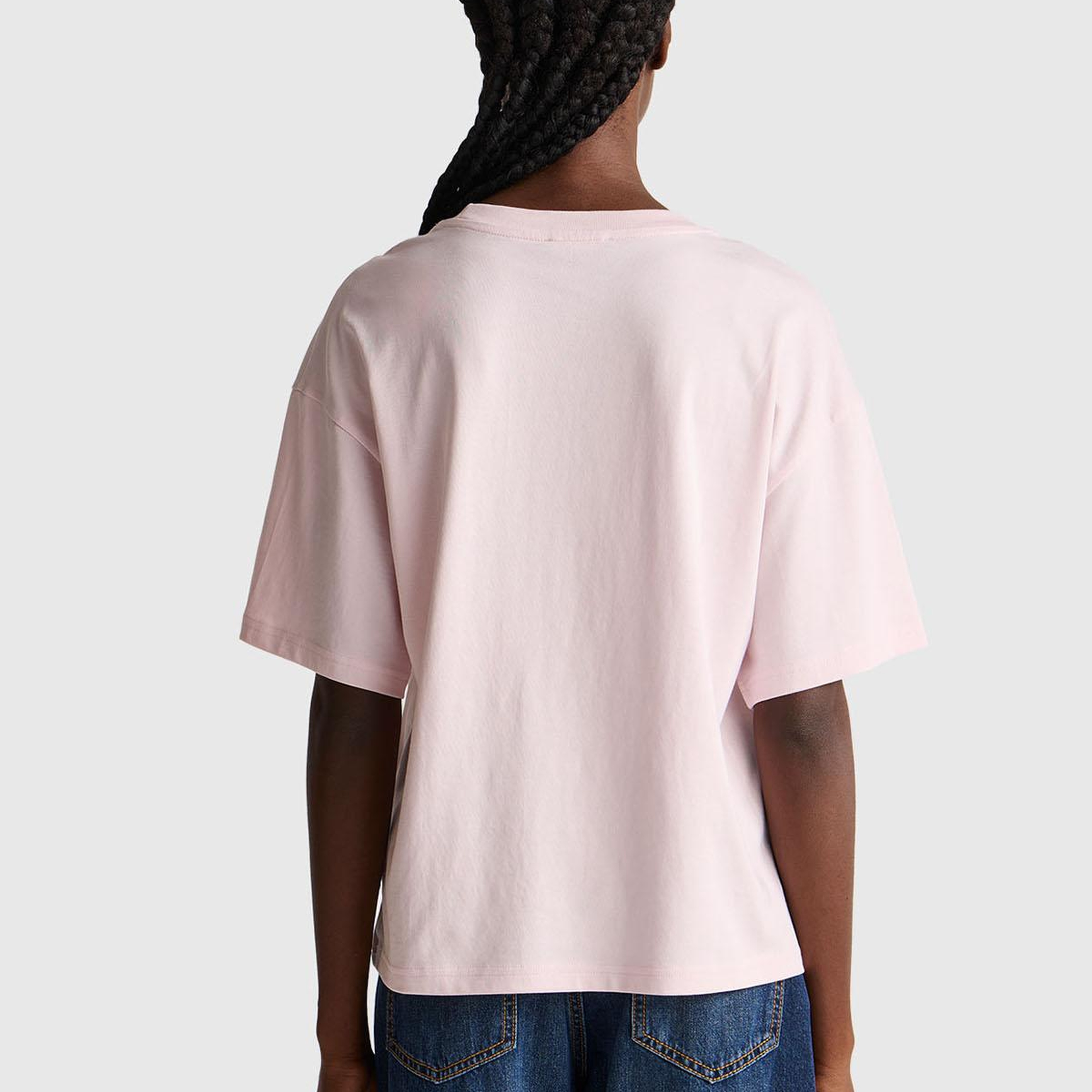Kadın Açık Pembe %100 Pamuk Önü Yazı Baskılı Bisiklet Yaka T-Shirt