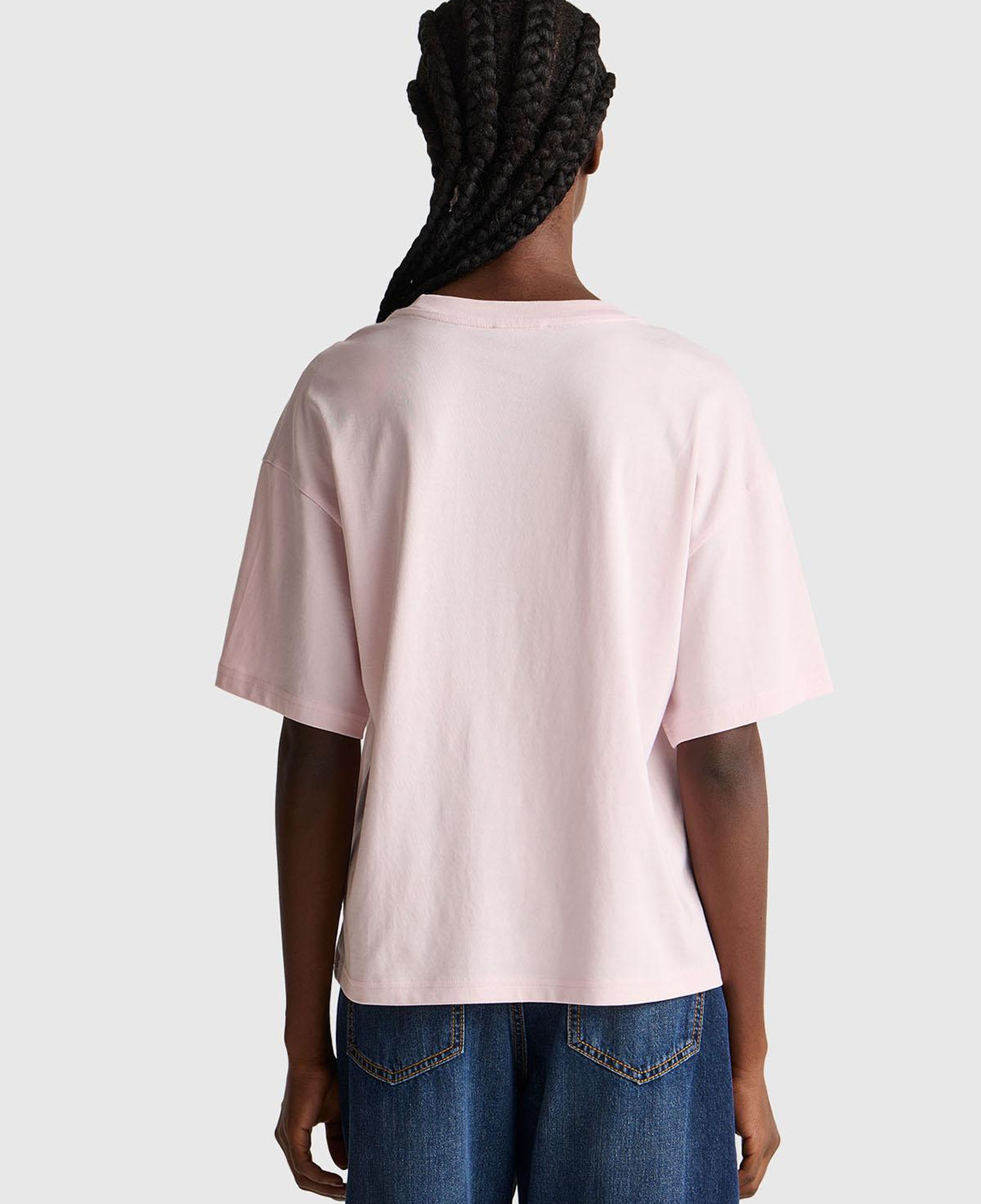 Kadın Açık Pembe %100 Pamuk Önü Yazı Baskılı Bisiklet Yaka T-Shirt