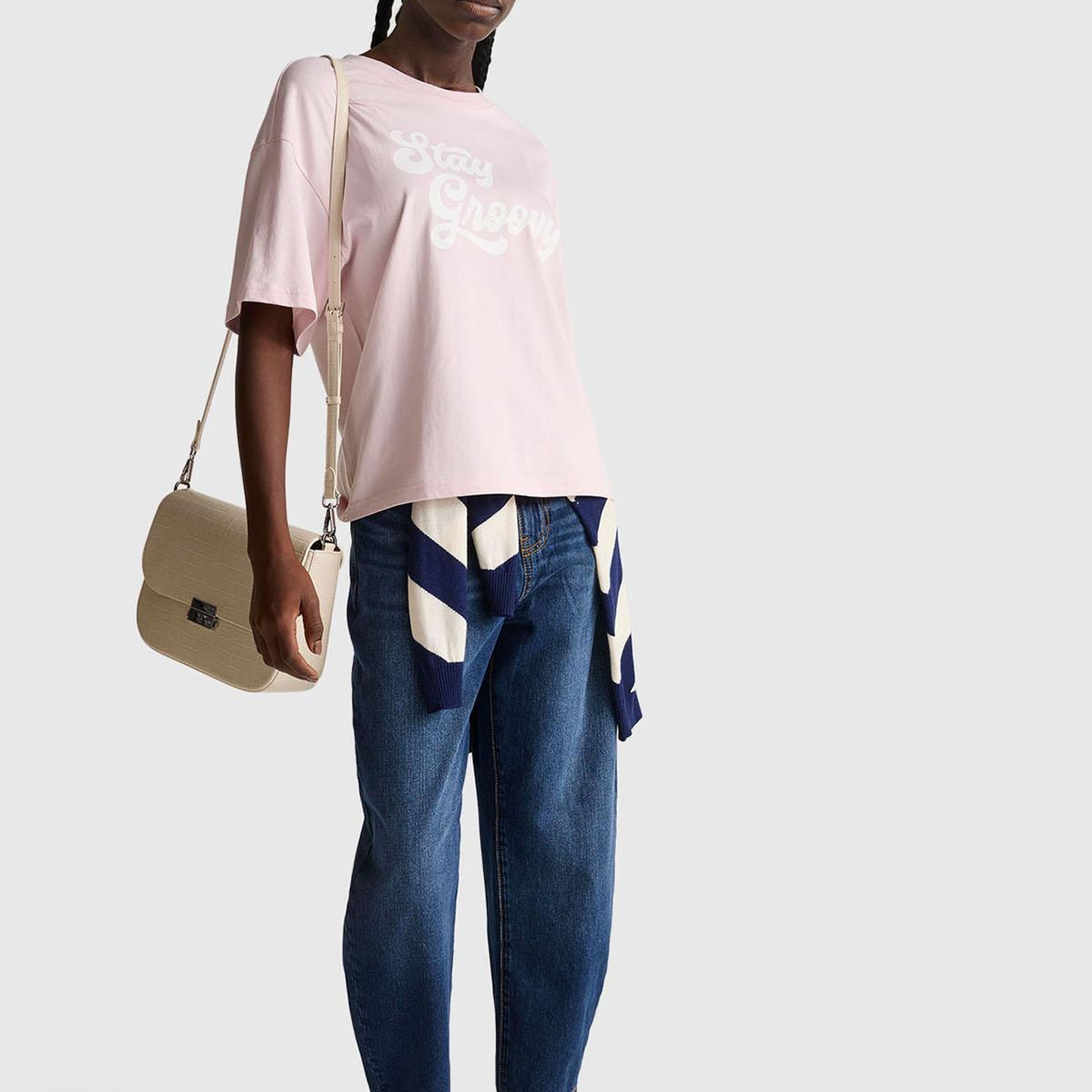 Kadın Açık Pembe %100 Pamuk Önü Yazı Baskılı Bisiklet Yaka T-Shirt