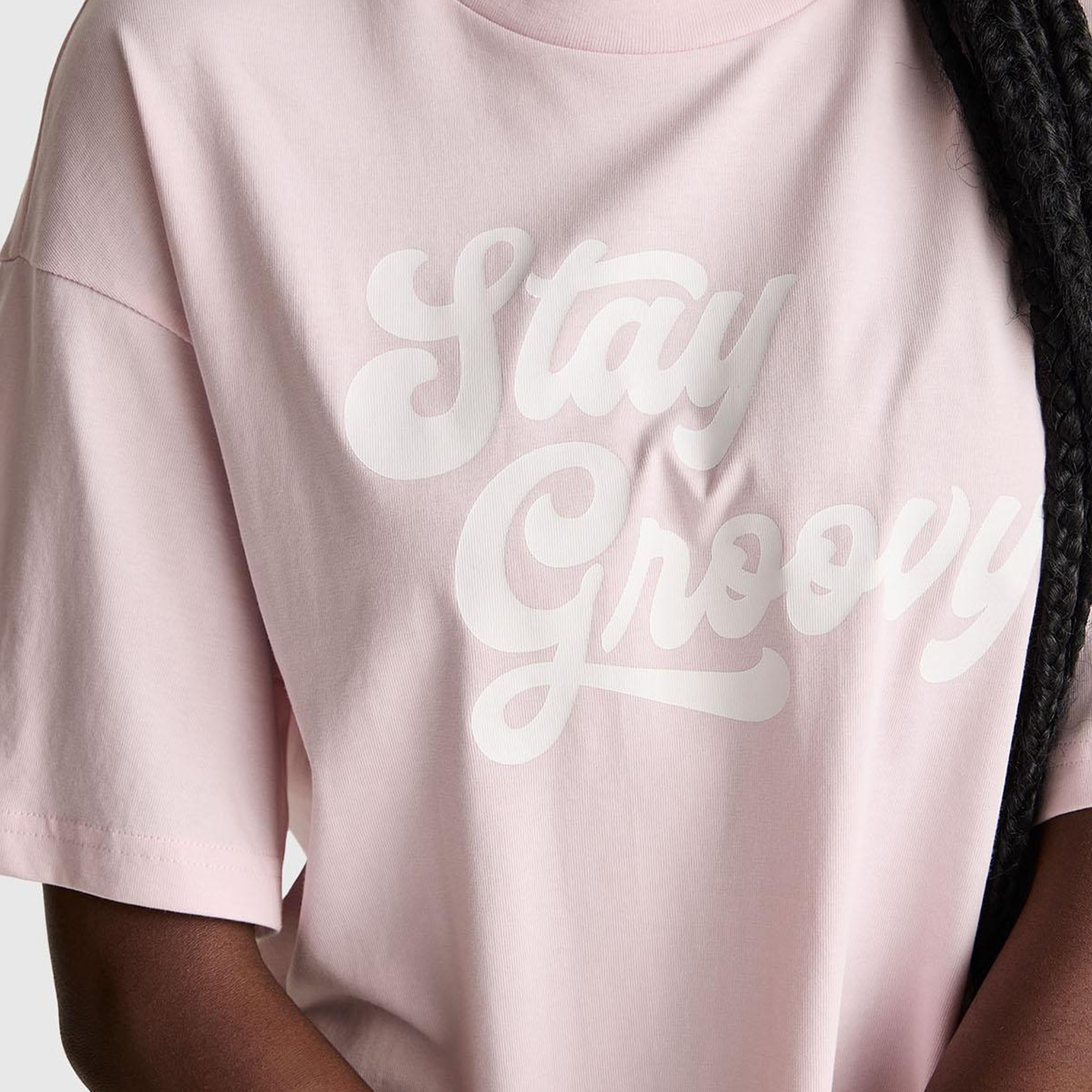 Kadın Açık Pembe %100 Pamuk Önü Yazı Baskılı Bisiklet Yaka T-Shirt