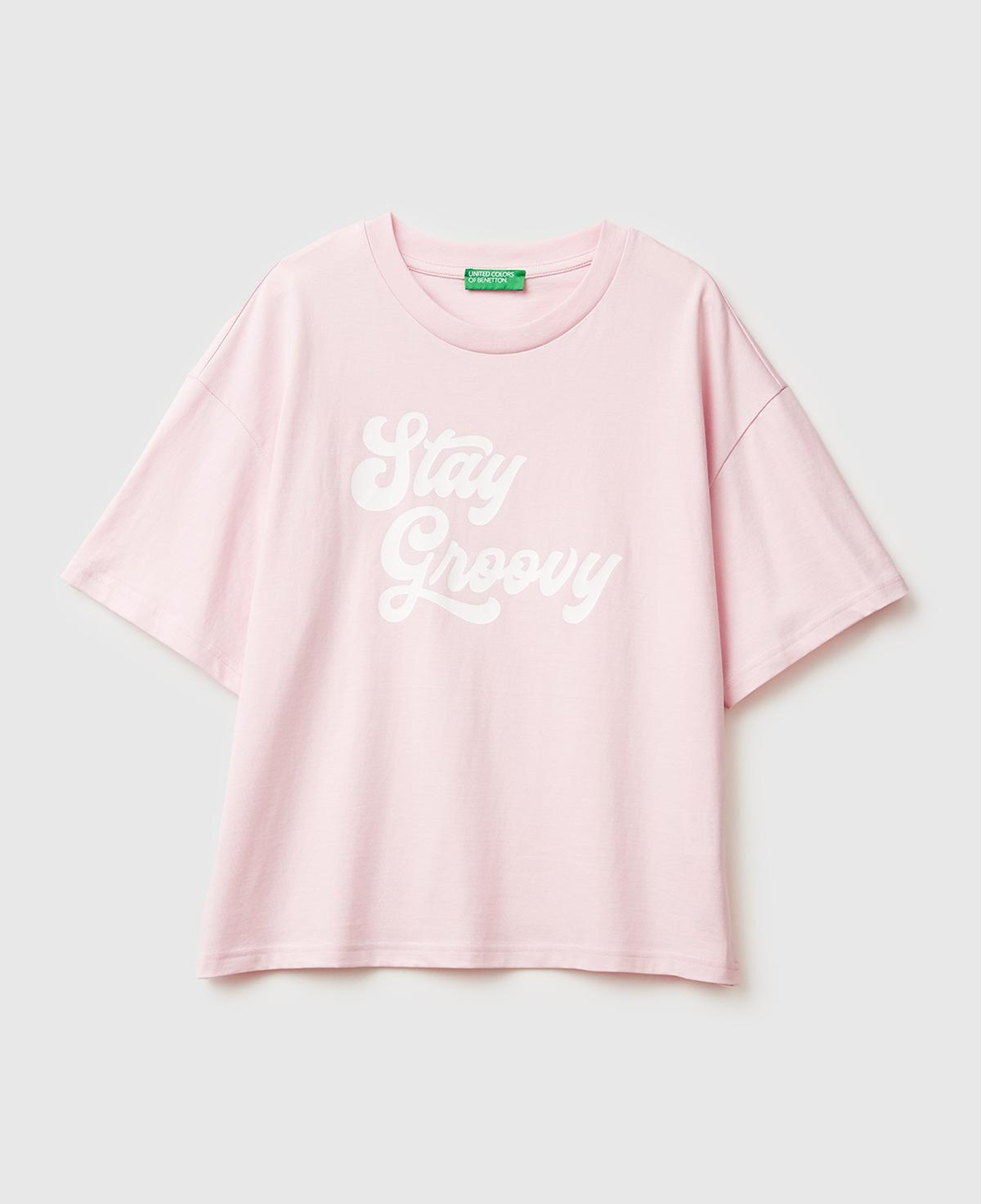 Kadın Açık Pembe %100 Pamuk Önü Yazı Baskılı Bisiklet Yaka T-Shirt