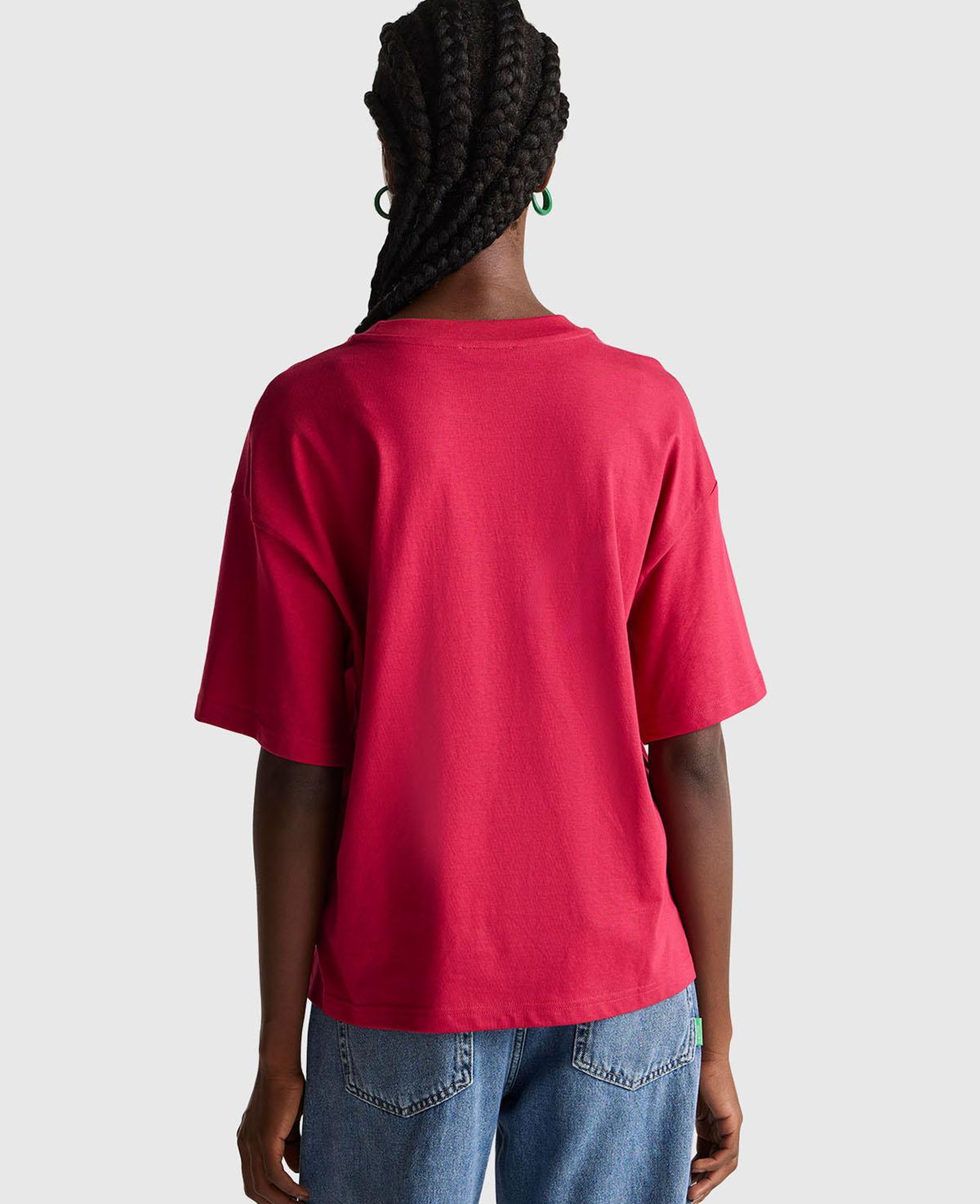 Kadın Fuşya %100 Pamuk Önü Yazı Baskılı Bisiklet Yaka T-Shirt