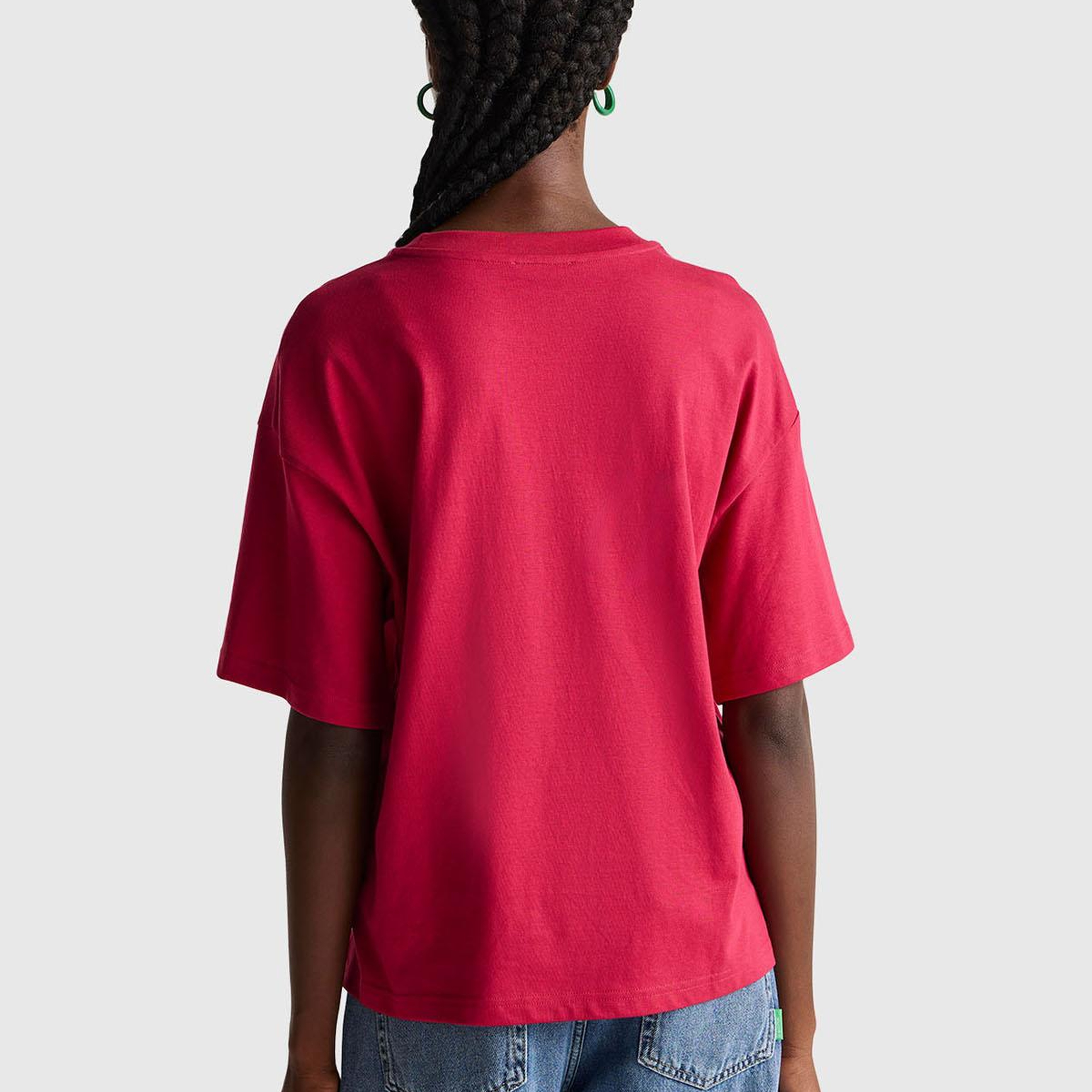 Kadın Fuşya %100 Pamuk Önü Yazı Baskılı Bisiklet Yaka T-Shirt