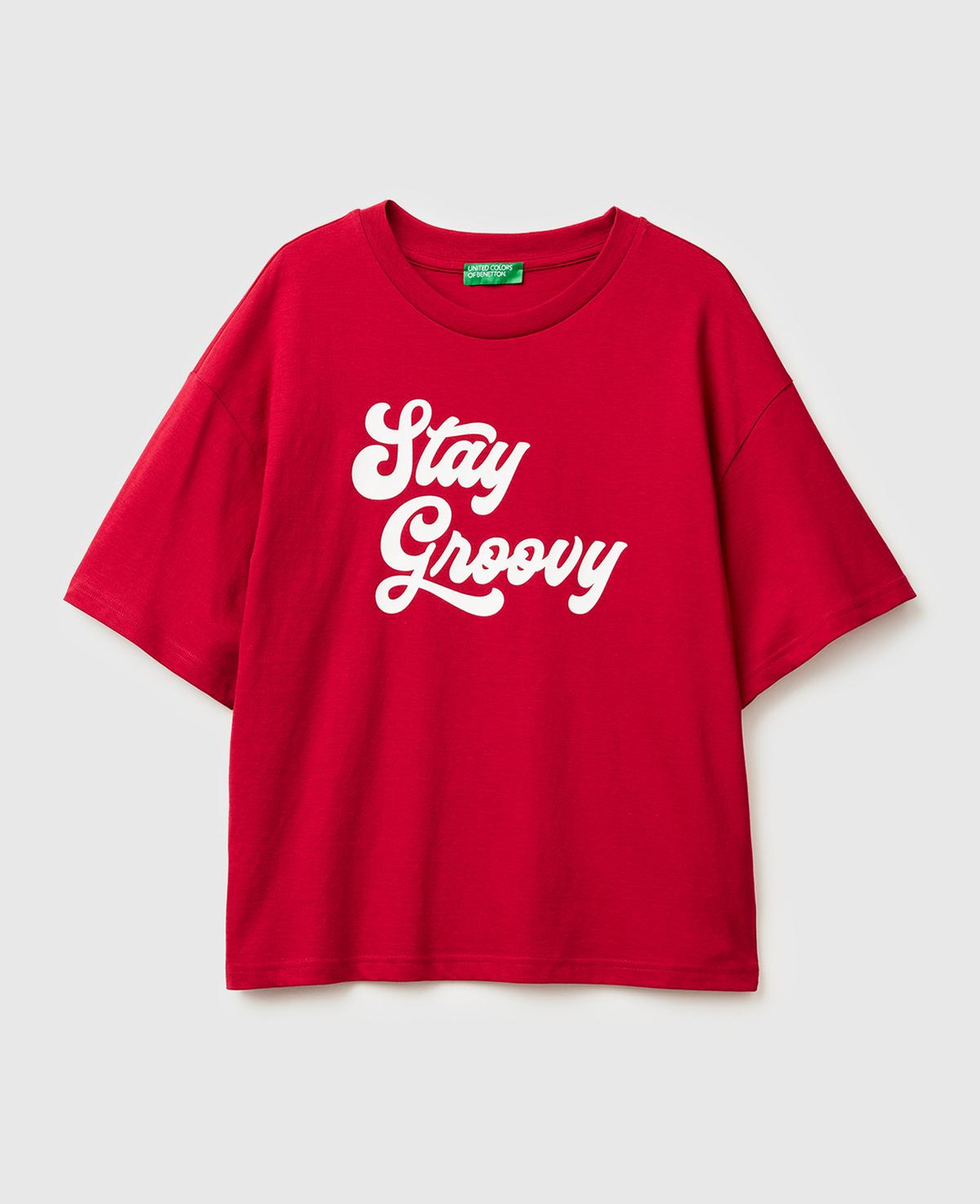 Kadın Fuşya %100 Pamuk Önü Yazı Baskılı Bisiklet Yaka T-Shirt