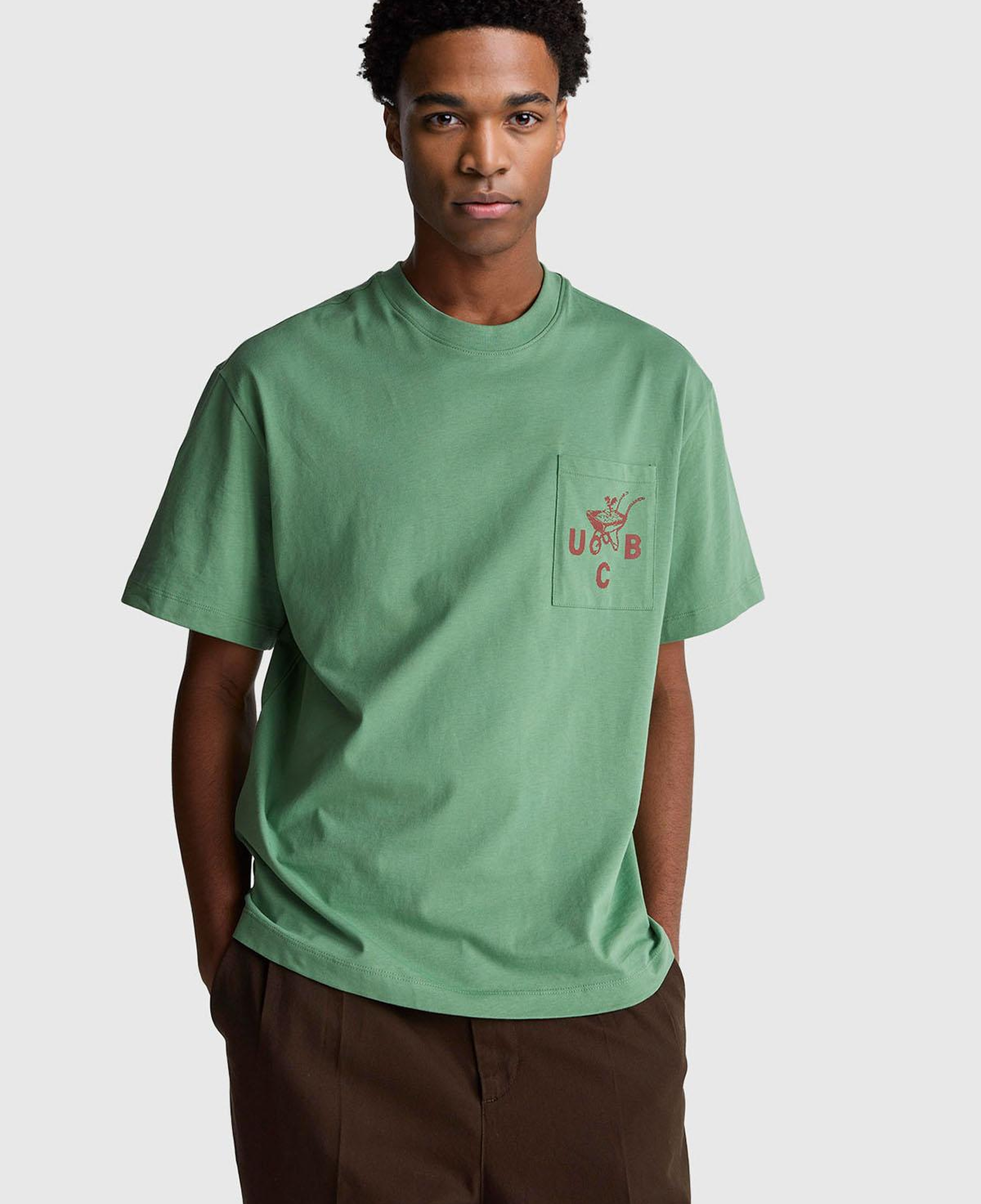 Erkek Haki Yeşilli %100 Pamuk Önü İşleme Detaylı Oversize Bisiklet Yaka T-Shirt