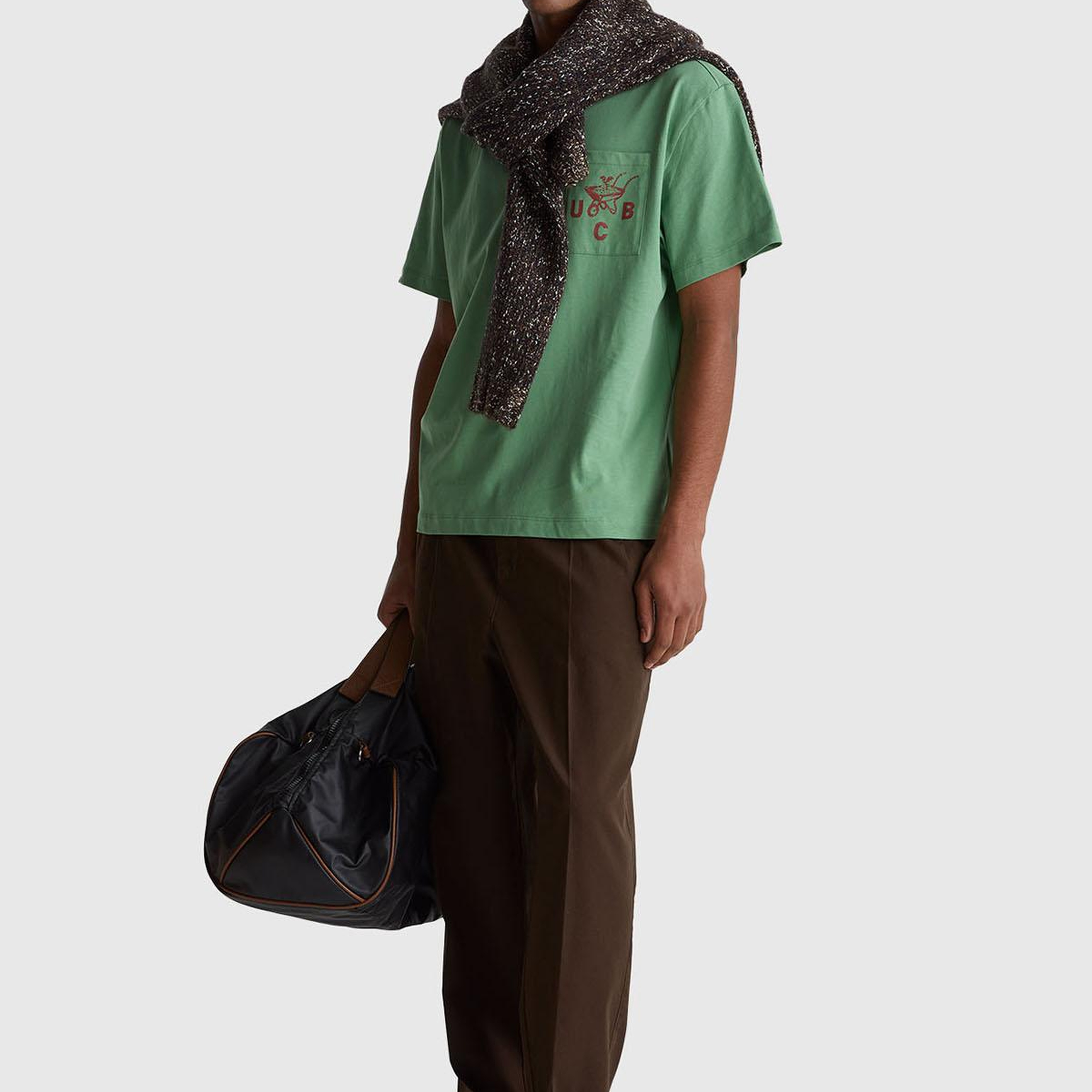 Erkek Haki Yeşilli %100 Pamuk Önü İşleme Detaylı Oversize Bisiklet Yaka T-Shirt