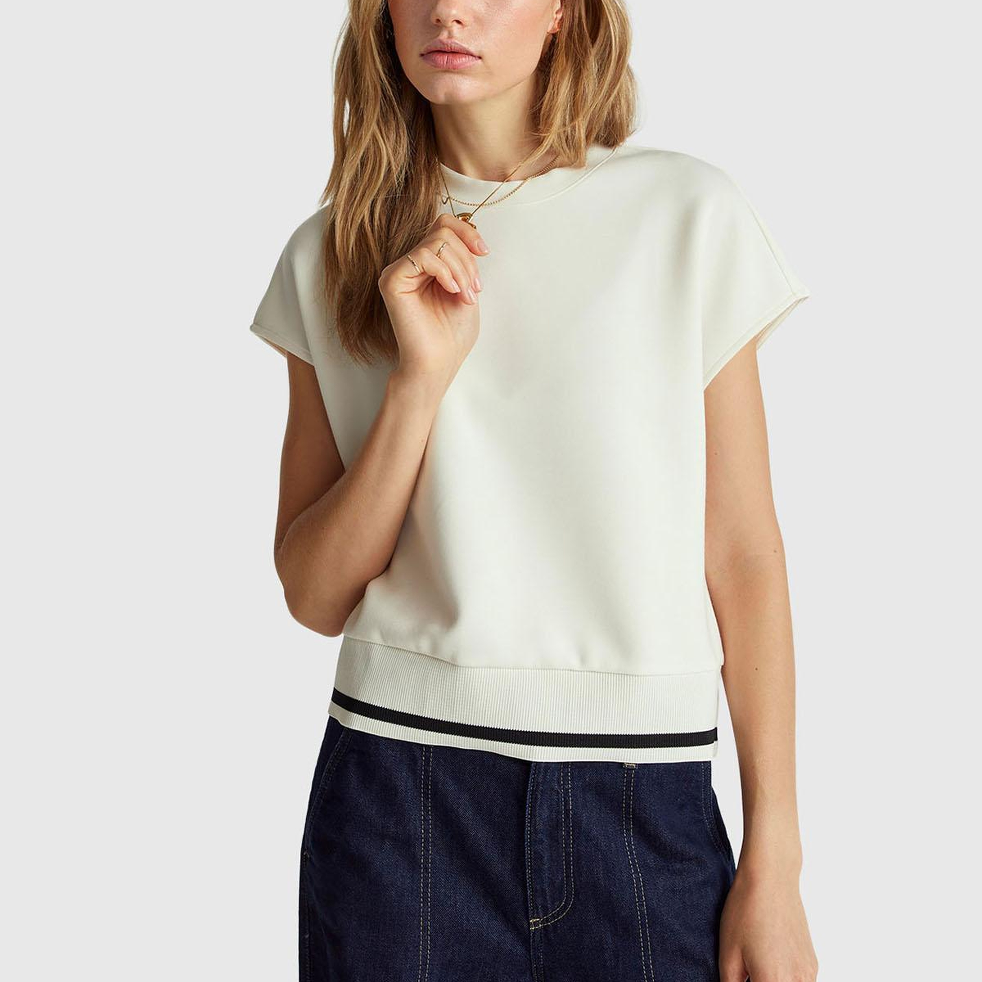 Kadın Krem Modal Karışımlı Beli Çizgi Detaylı Kolsuz Sweatshirt