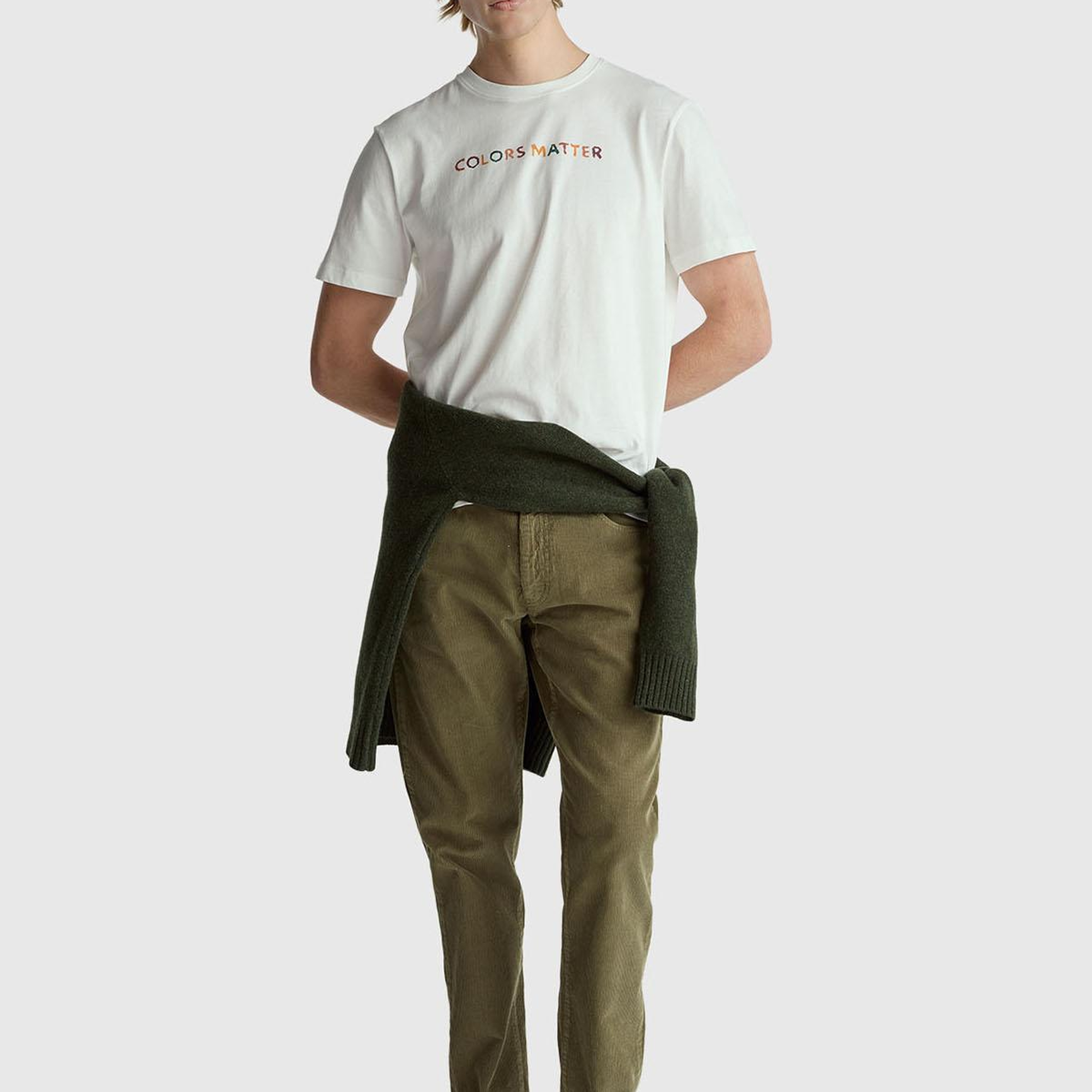Erkek Krem %100 Pamuk Önü ve Arkası Baskılı Logo Detaylı T-Shirt