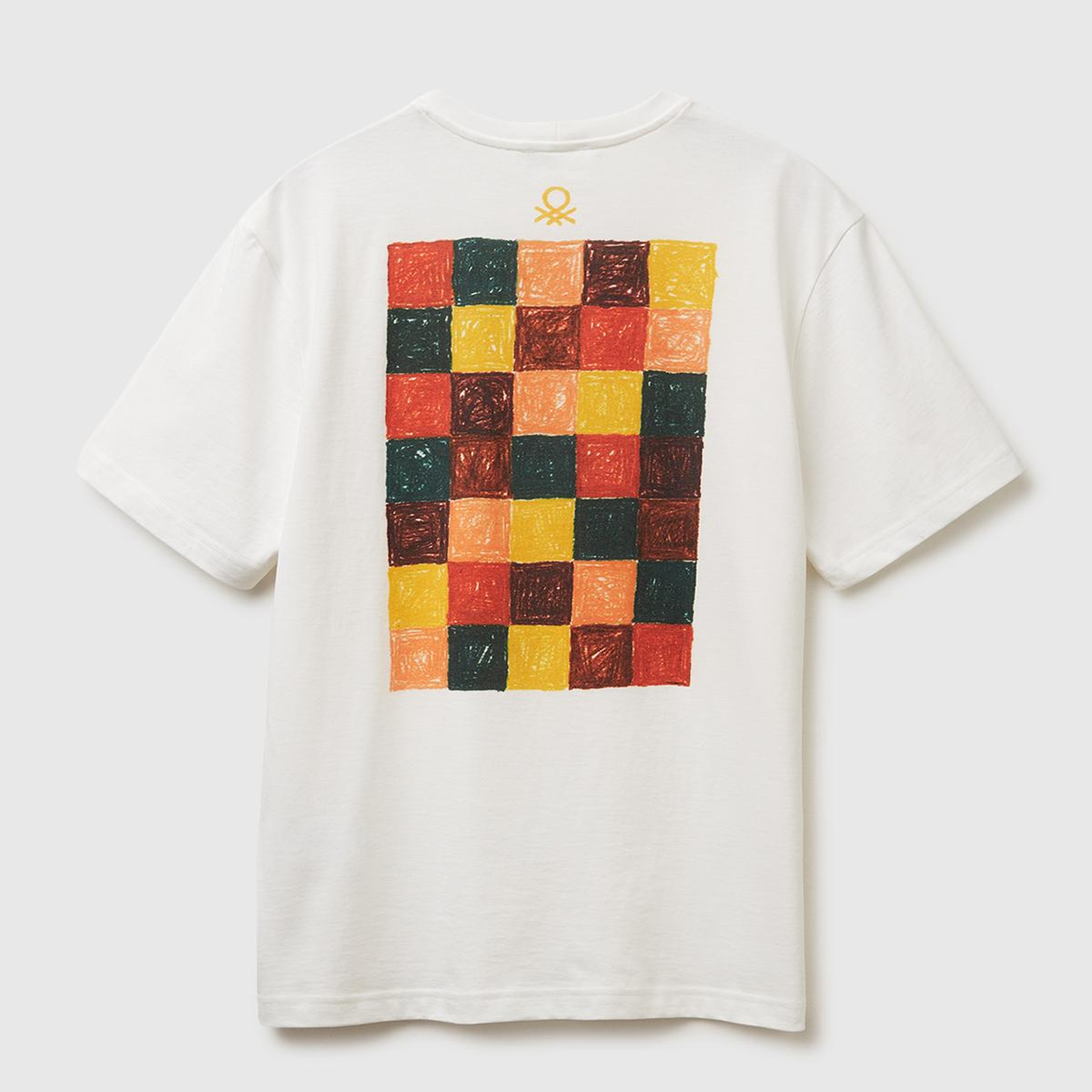 Erkek Krem %100 Pamuk Önü ve Arkası Baskılı Logo Detaylı T-Shirt