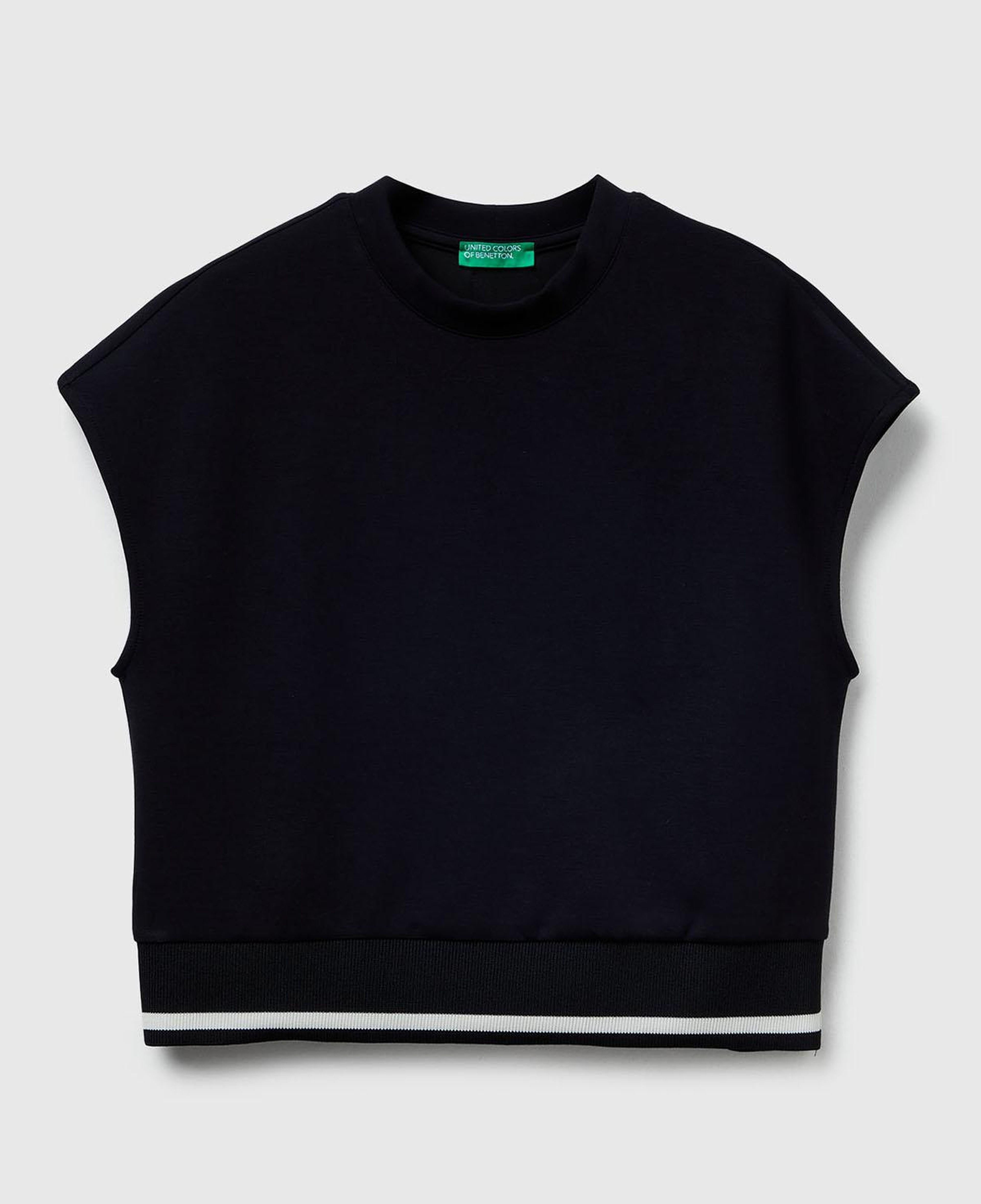 Kadın Siyah Modal Karışımlı Beli Çizgi Detaylı Kolsuz Sweatshirt