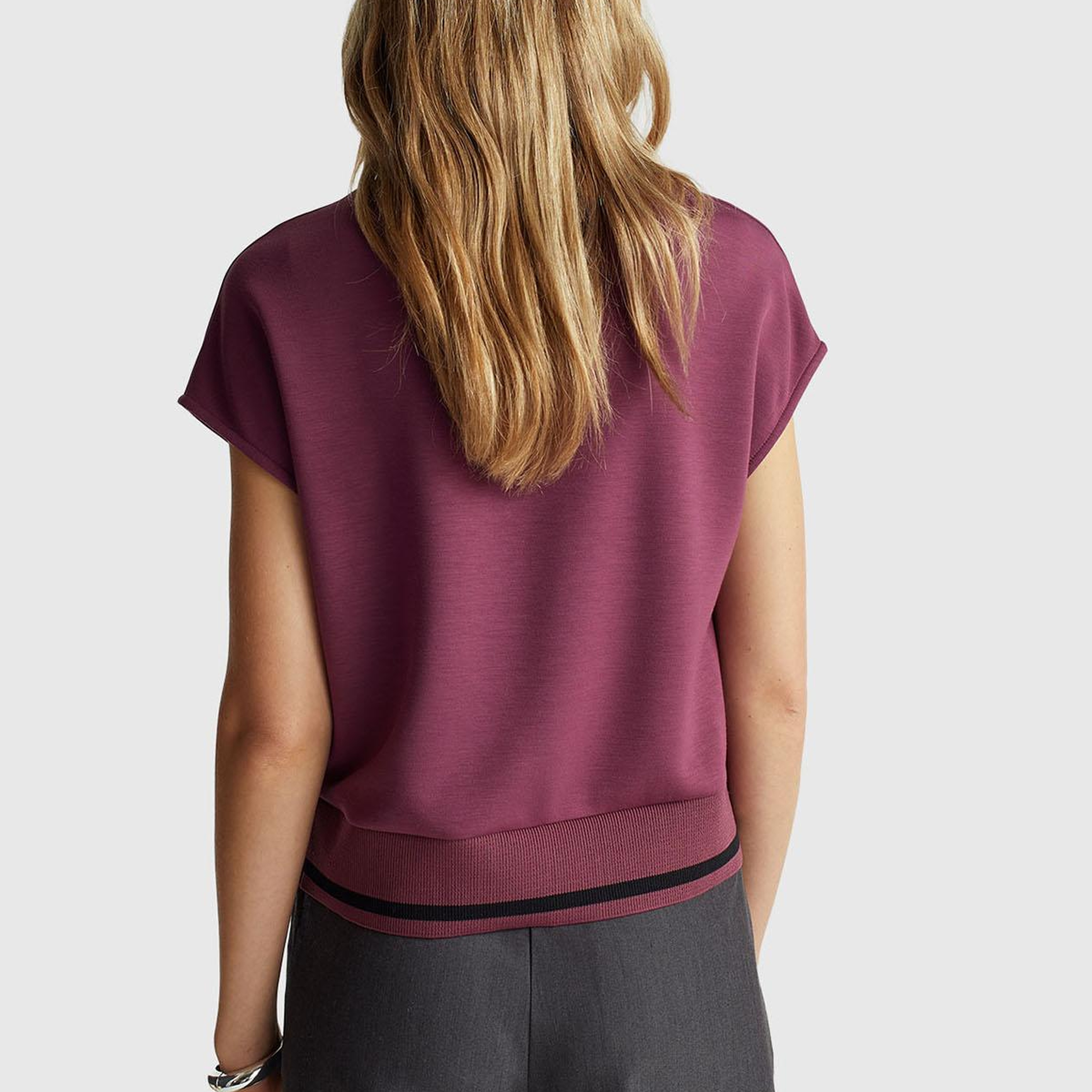 Kadın Mürdüm Modal Karışımlı Beli Çizgi Detaylı Kolsuz Sweatshirt