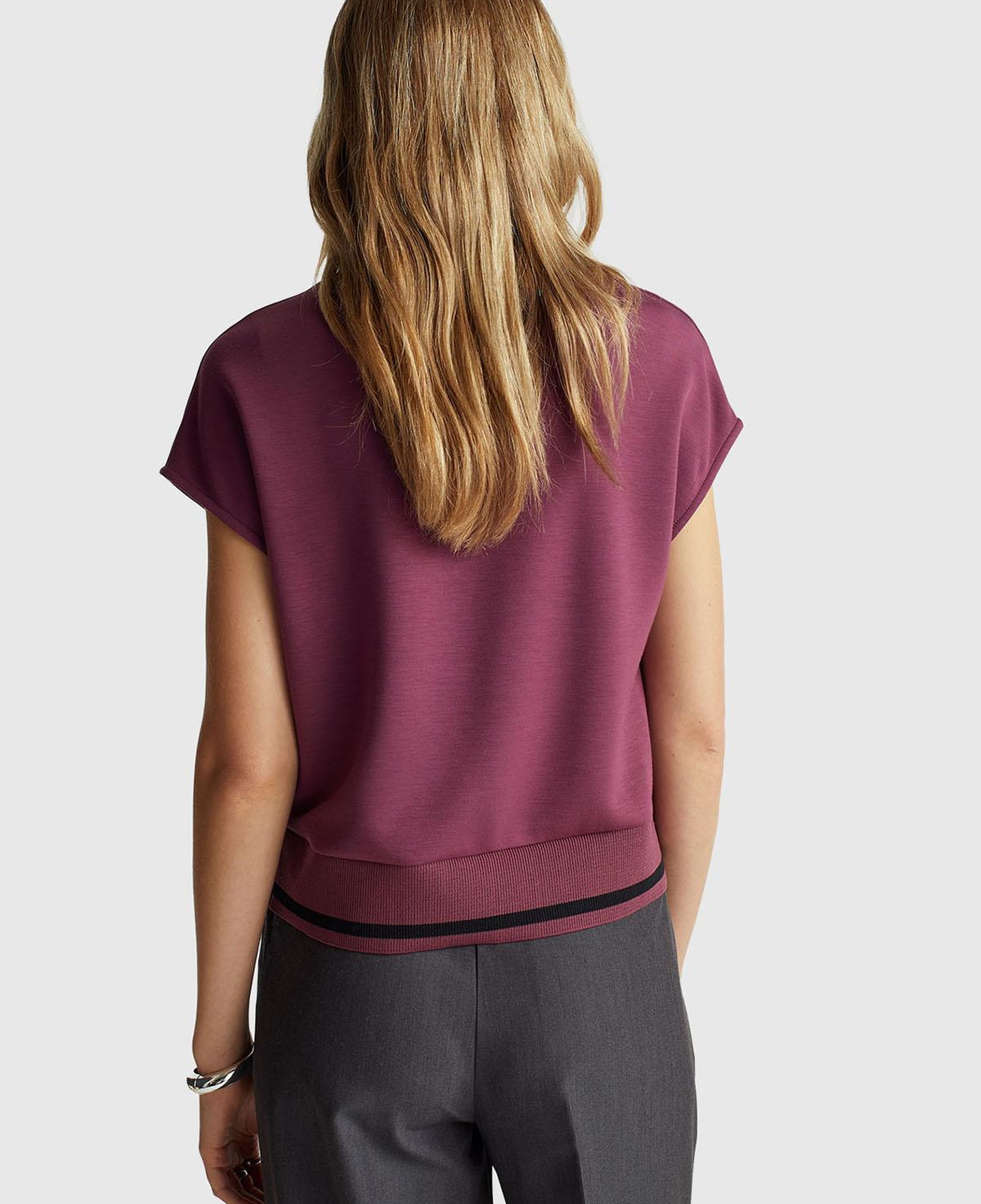 Kadın Mürdüm Modal Karışımlı Beli Çizgi Detaylı Kolsuz Sweatshirt