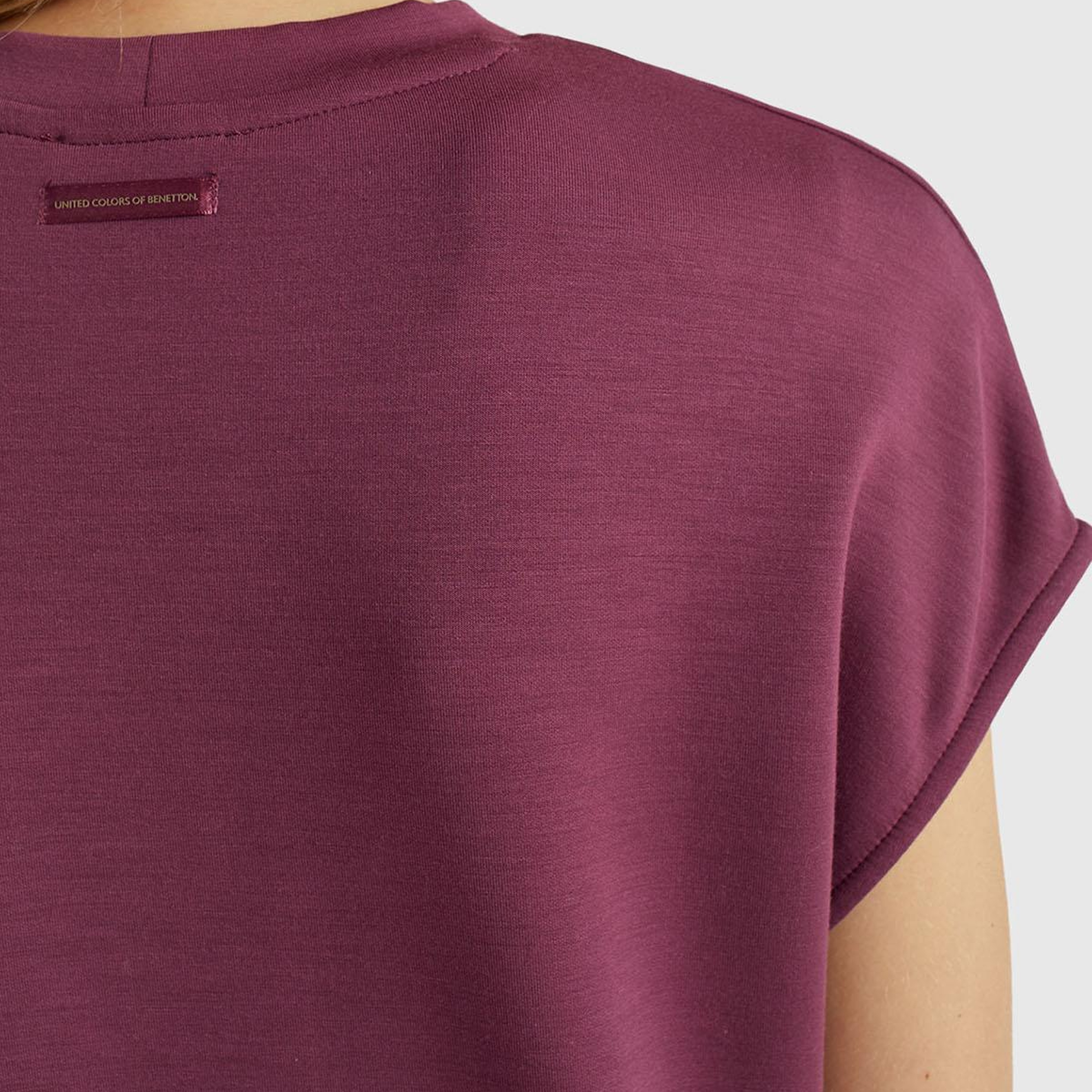 Kadın Mürdüm Modal Karışımlı Beli Çizgi Detaylı Kolsuz Sweatshirt
