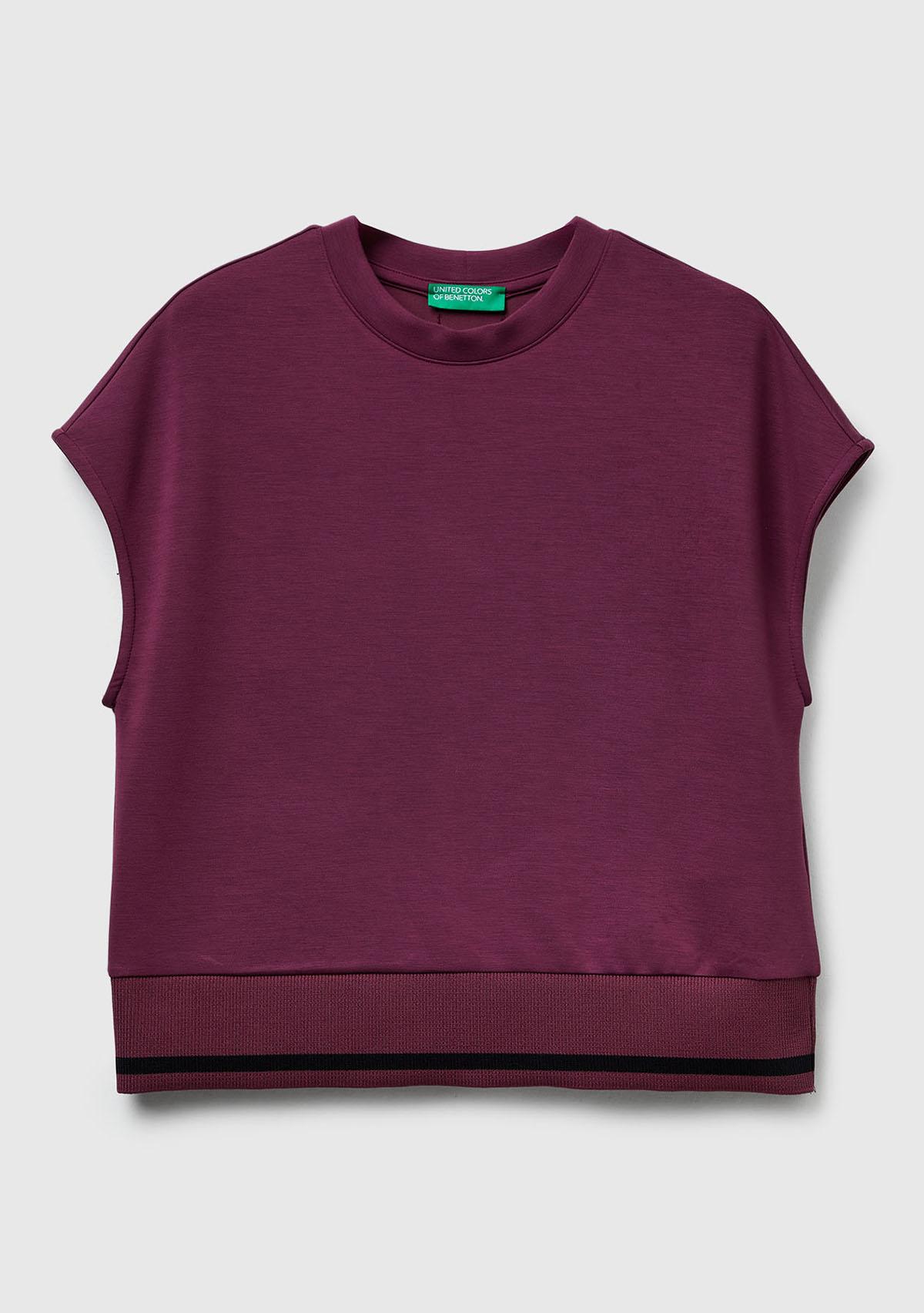 Kadın Mürdüm Modal Karışımlı Beli Çizgi Detaylı Kolsuz Sweatshirt