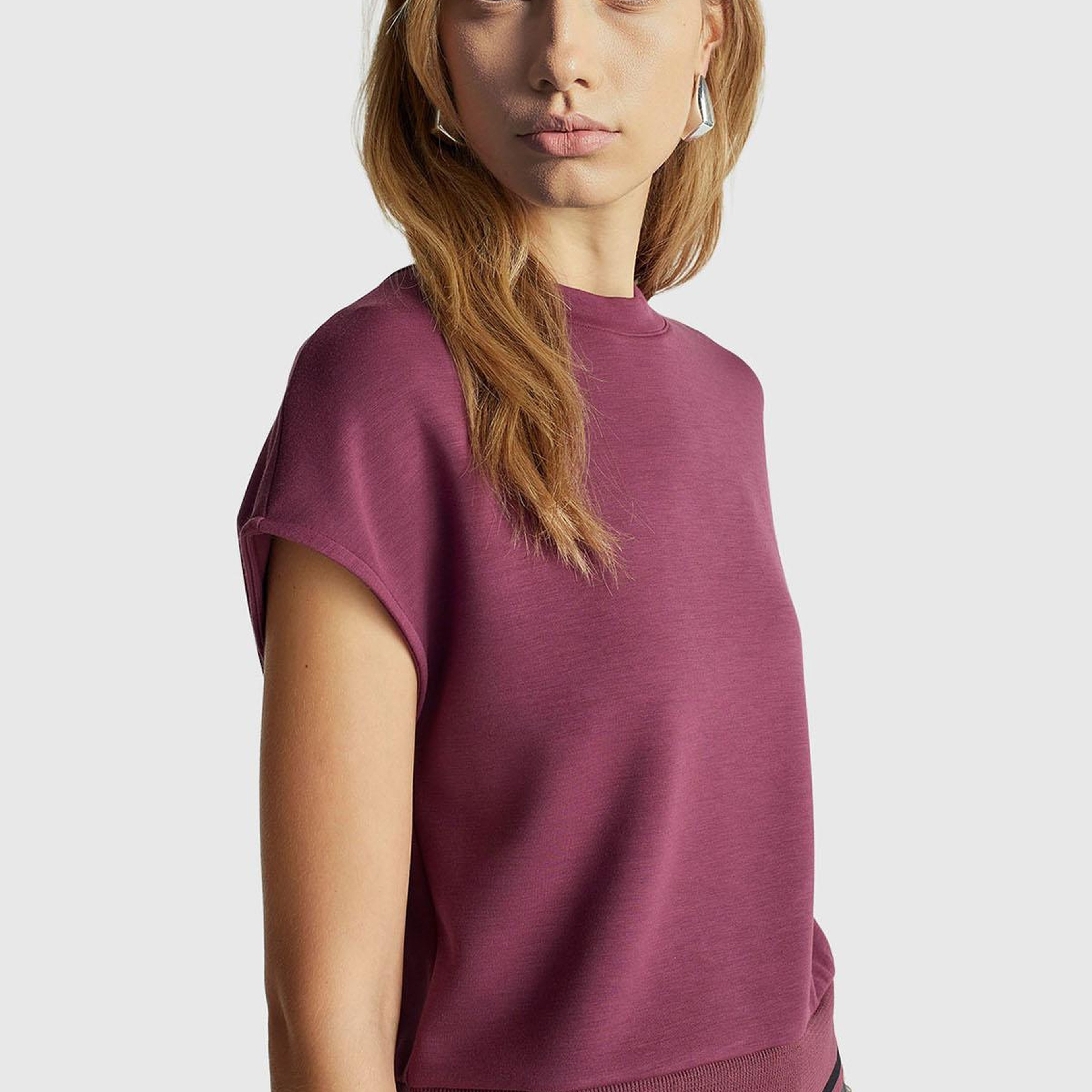 Kadın Mürdüm Modal Karışımlı Beli Çizgi Detaylı Kolsuz Sweatshirt