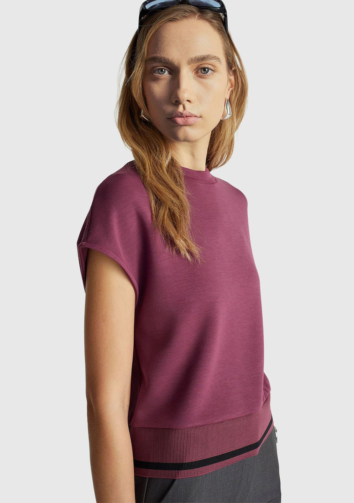 Kadın Mürdüm Modal Karışımlı Beli Çizgi Detaylı Kolsuz Sweatshirt