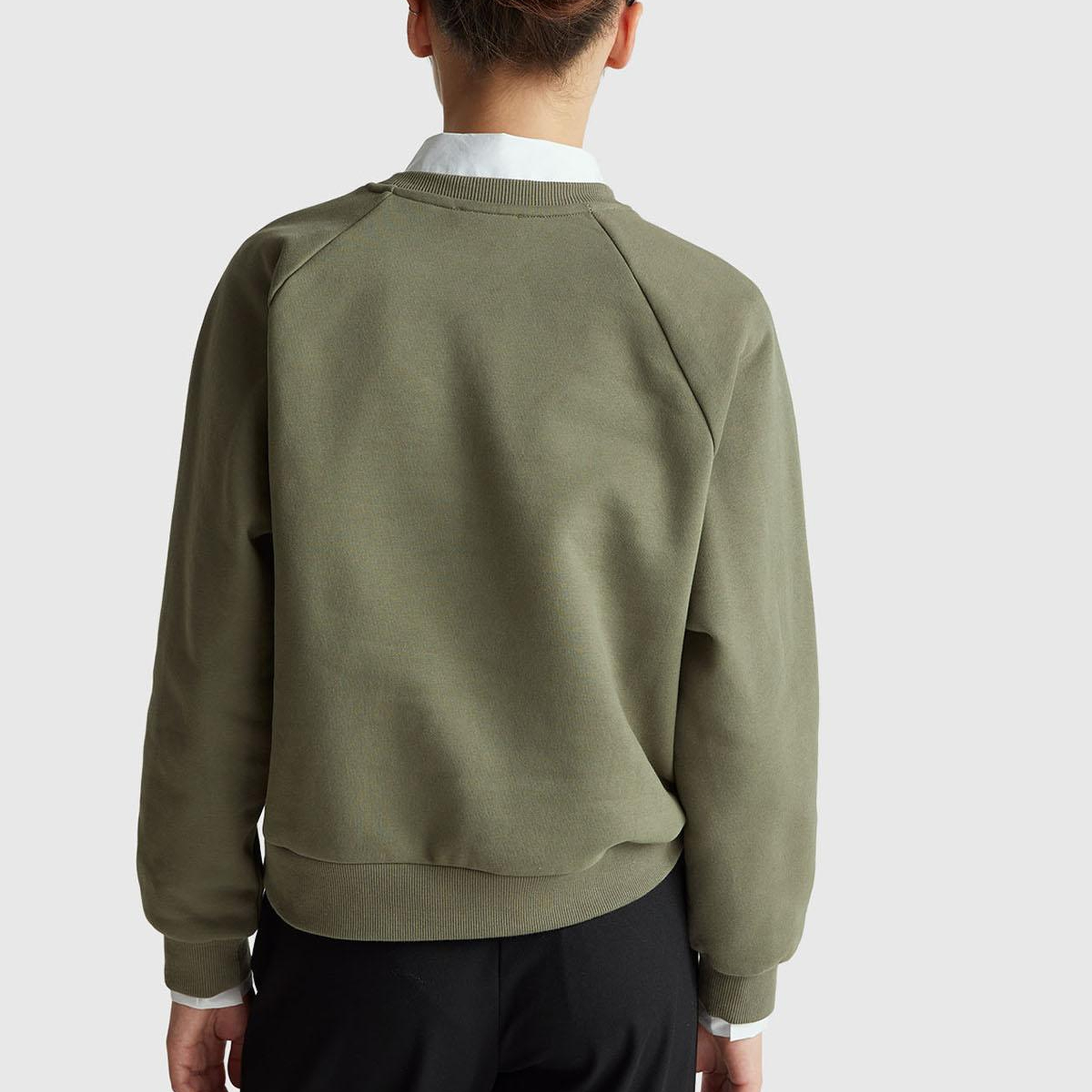 Kadın Haki Pamuk Karışımlı Önü Çiçek Desenli Bisiklet Yaka Sweatshirt