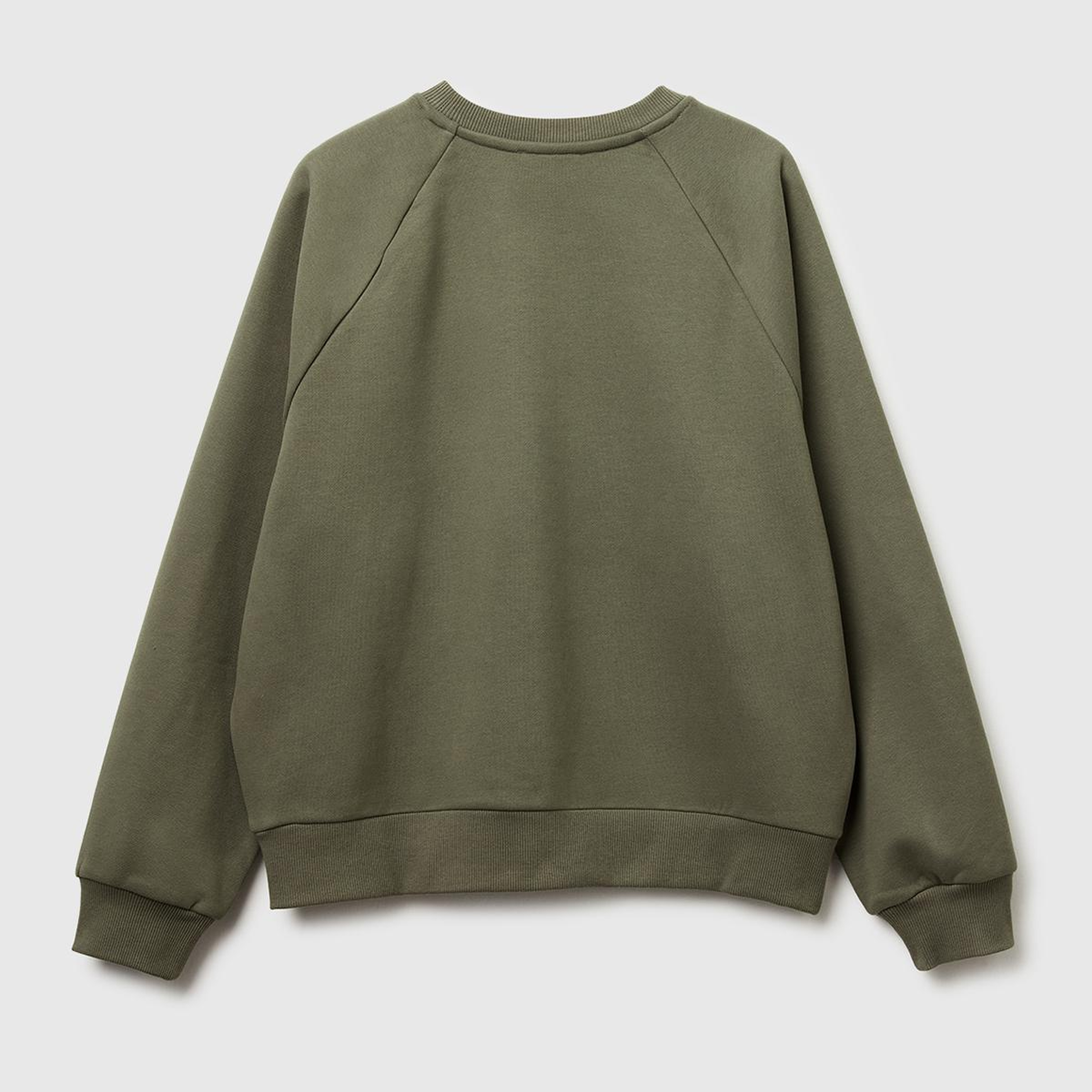 Kadın Haki Pamuk Karışımlı Önü Çiçek Desenli Bisiklet Yaka Sweatshirt