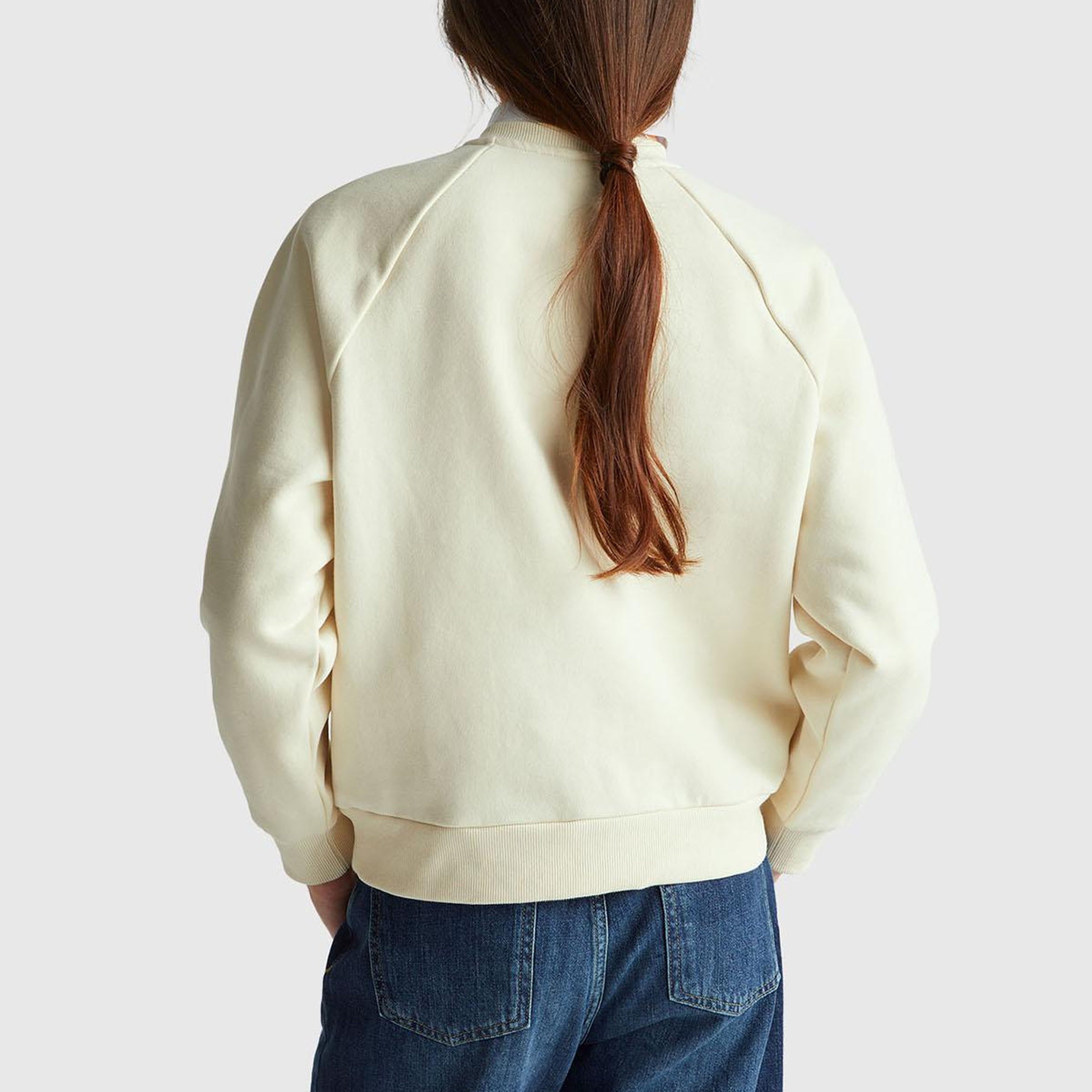 Kadın Krem Pamuk Karışımlı Önü Çiçek Desenli Bisiklet Yaka Sweatshirt
