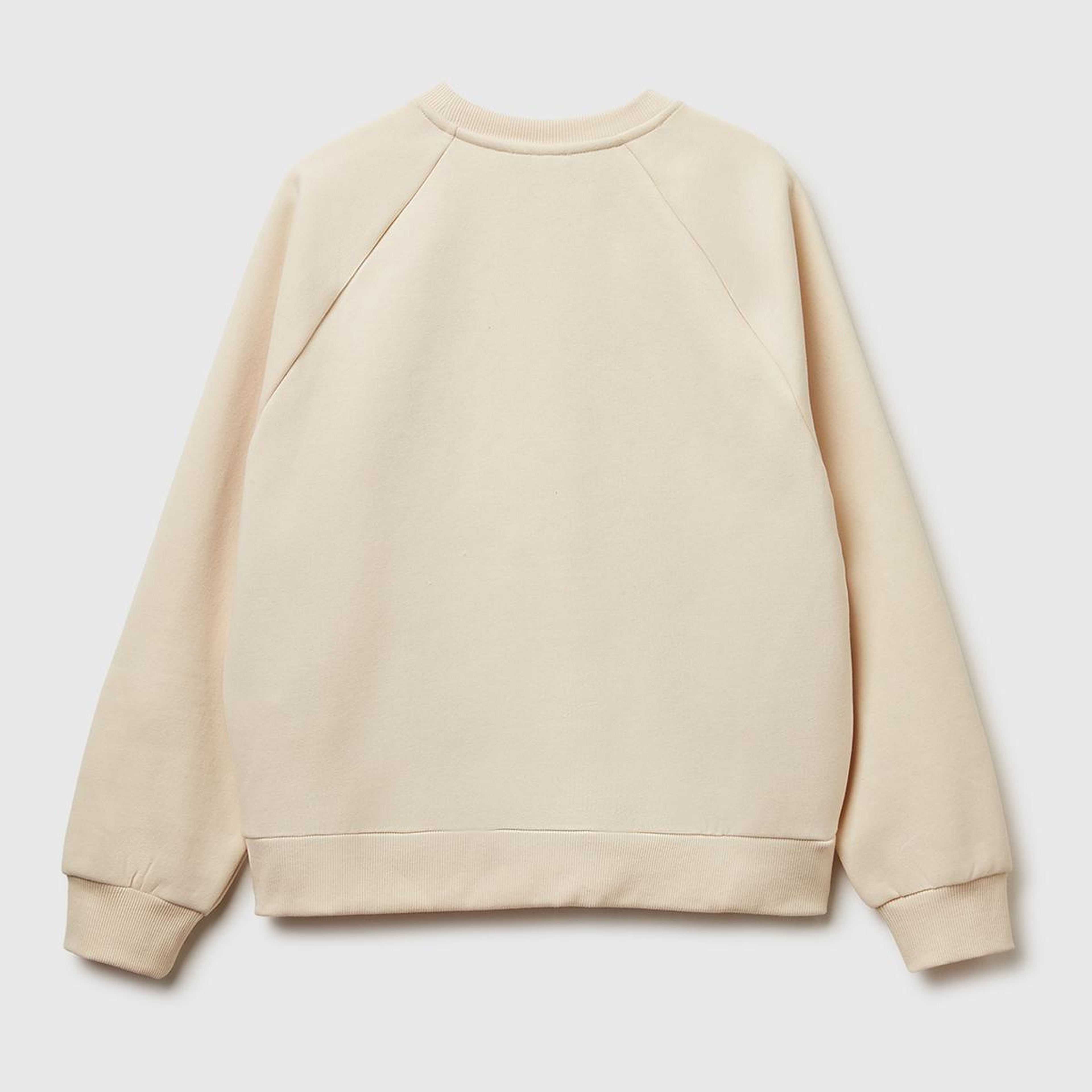 Kadın Krem Pamuk Karışımlı Önü Çiçek Desenli Bisiklet Yaka Sweatshirt