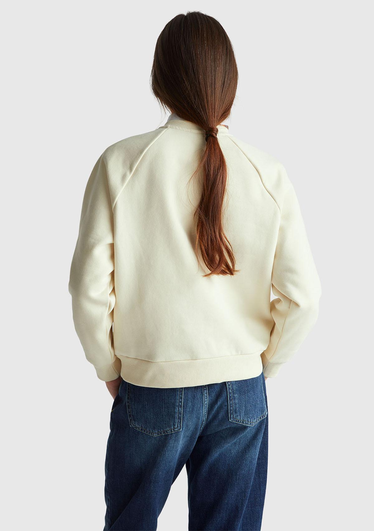 Kadın Krem Pamuk Karışımlı Önü Çiçek Desenli Bisiklet Yaka Sweatshirt