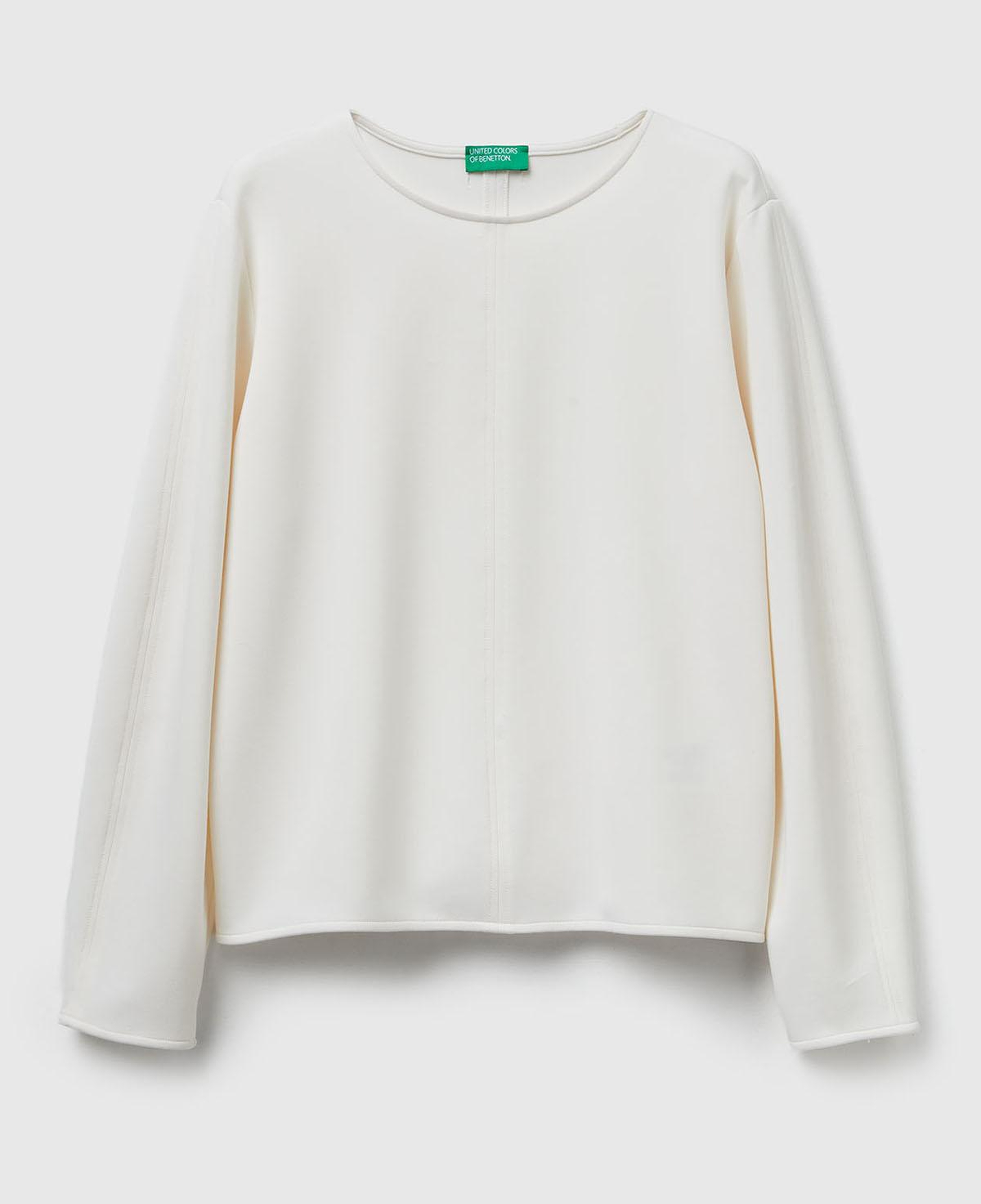 Kadın Krem Modal Karışımlı Etiket Detaylı Bisiklet Yaka Sweatshirt