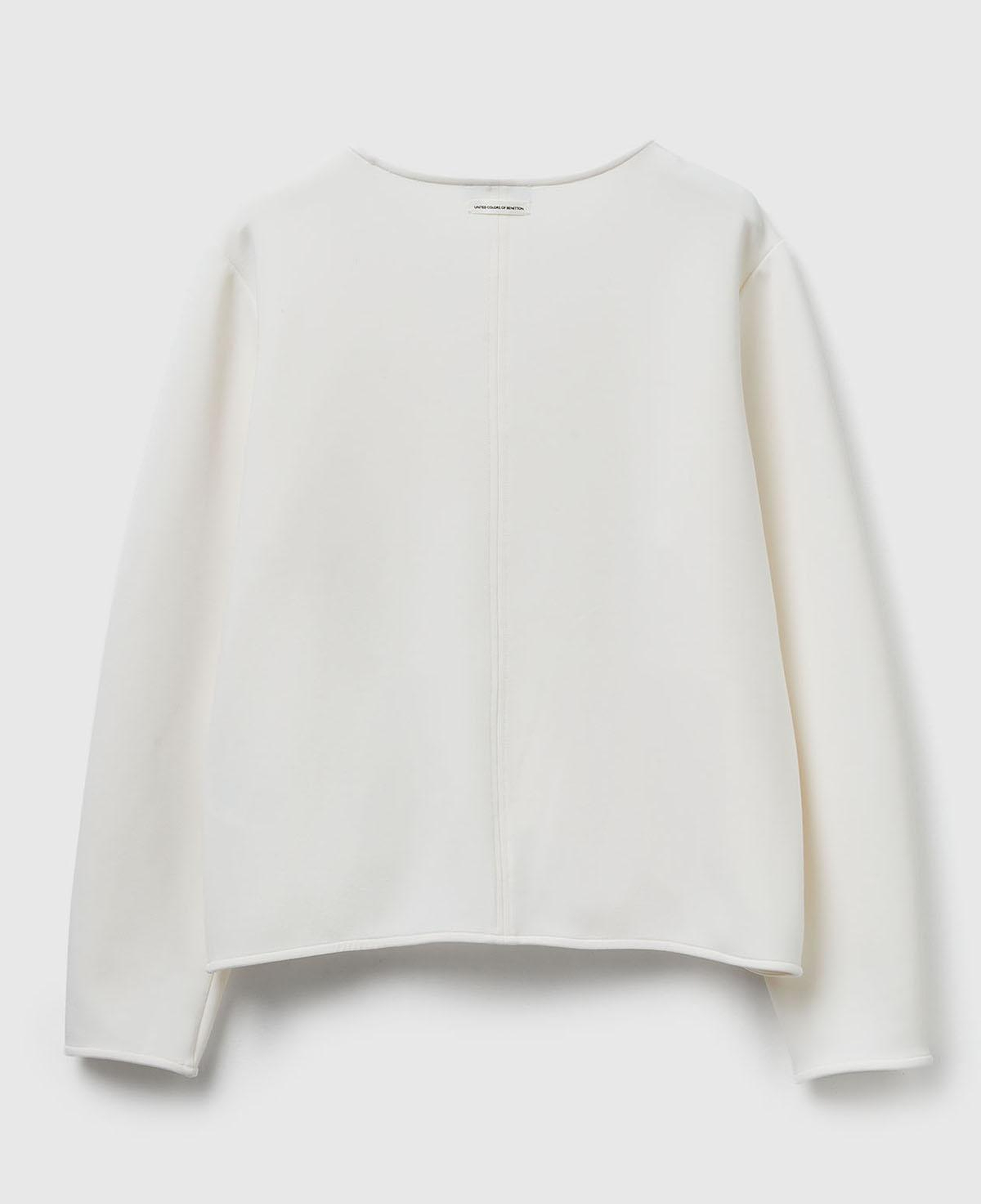 Kadın Krem Modal Karışımlı Etiket Detaylı Bisiklet Yaka Sweatshirt