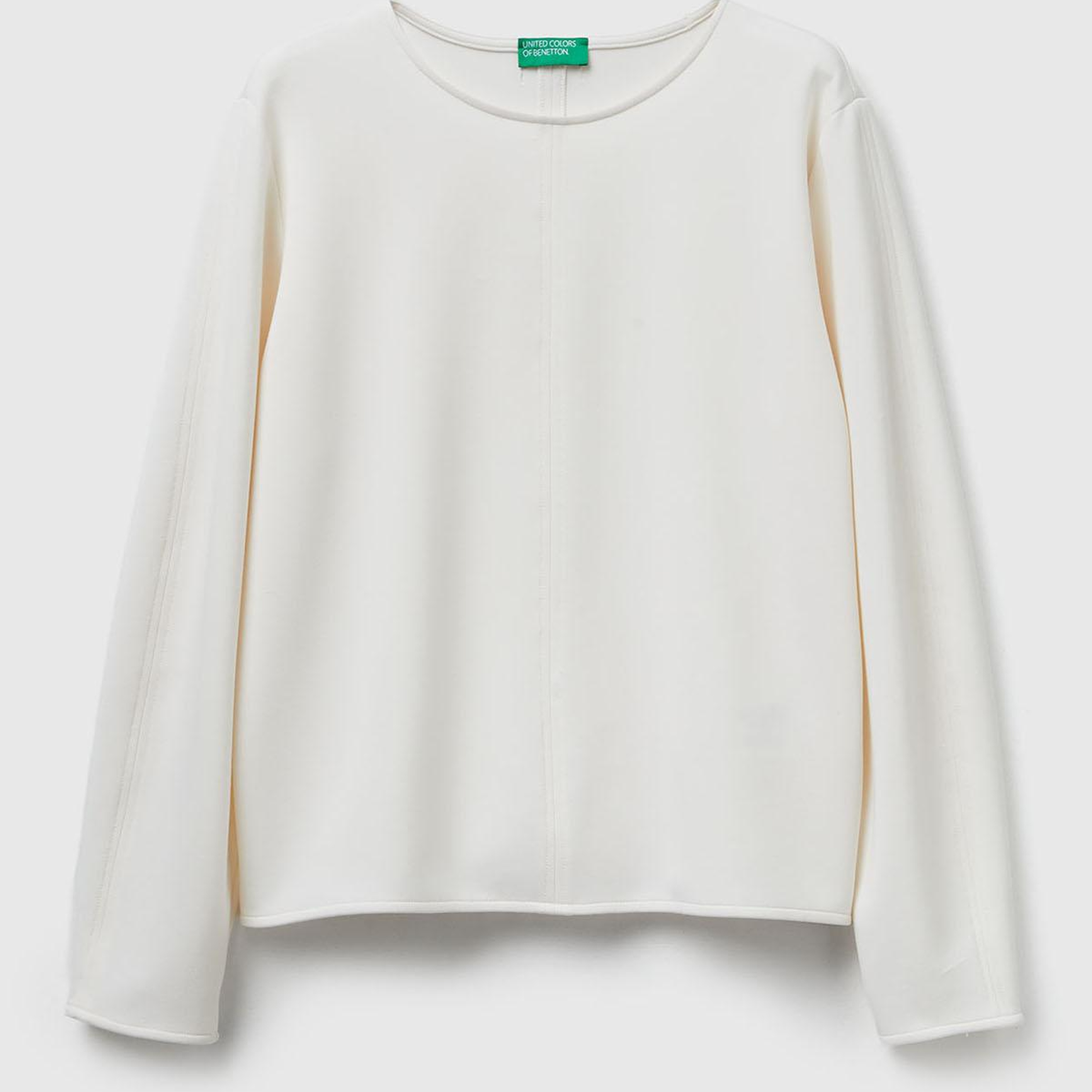Kadın Krem Modal Karışımlı Etiket Detaylı Bisiklet Yaka Sweatshirt