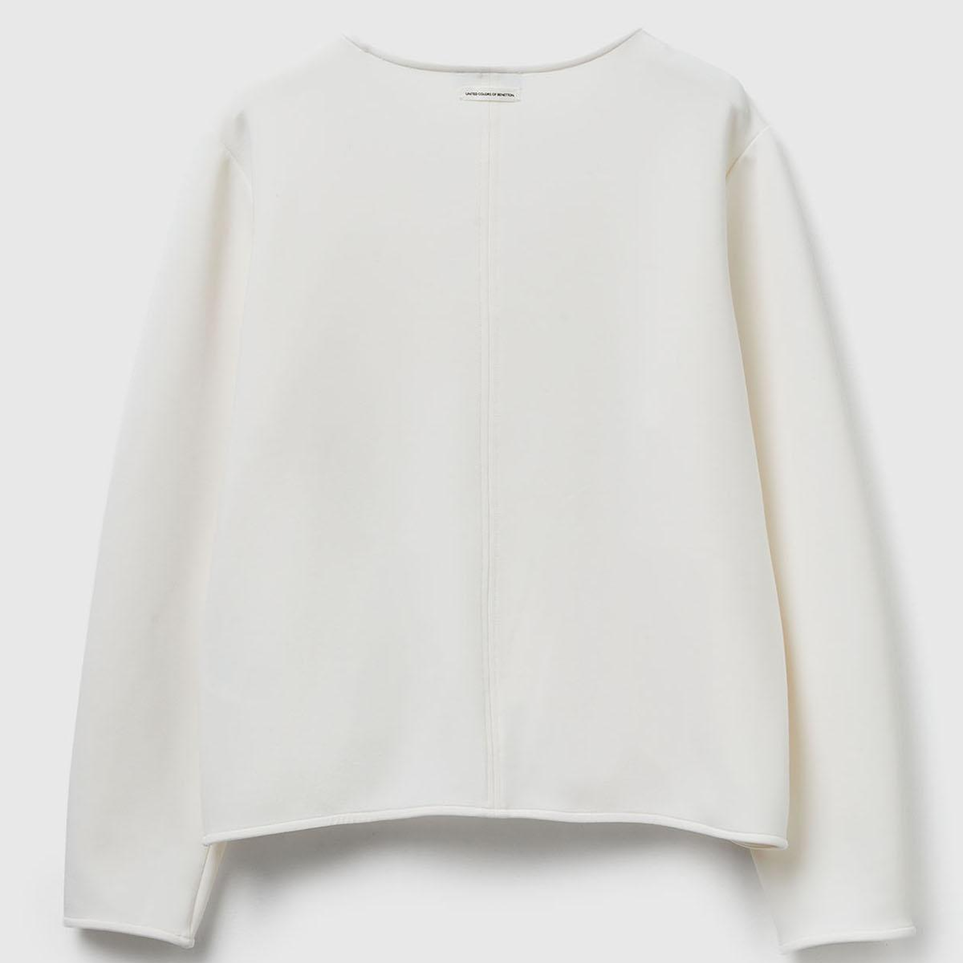 Kadın Krem Modal Karışımlı Etiket Detaylı Bisiklet Yaka Sweatshirt