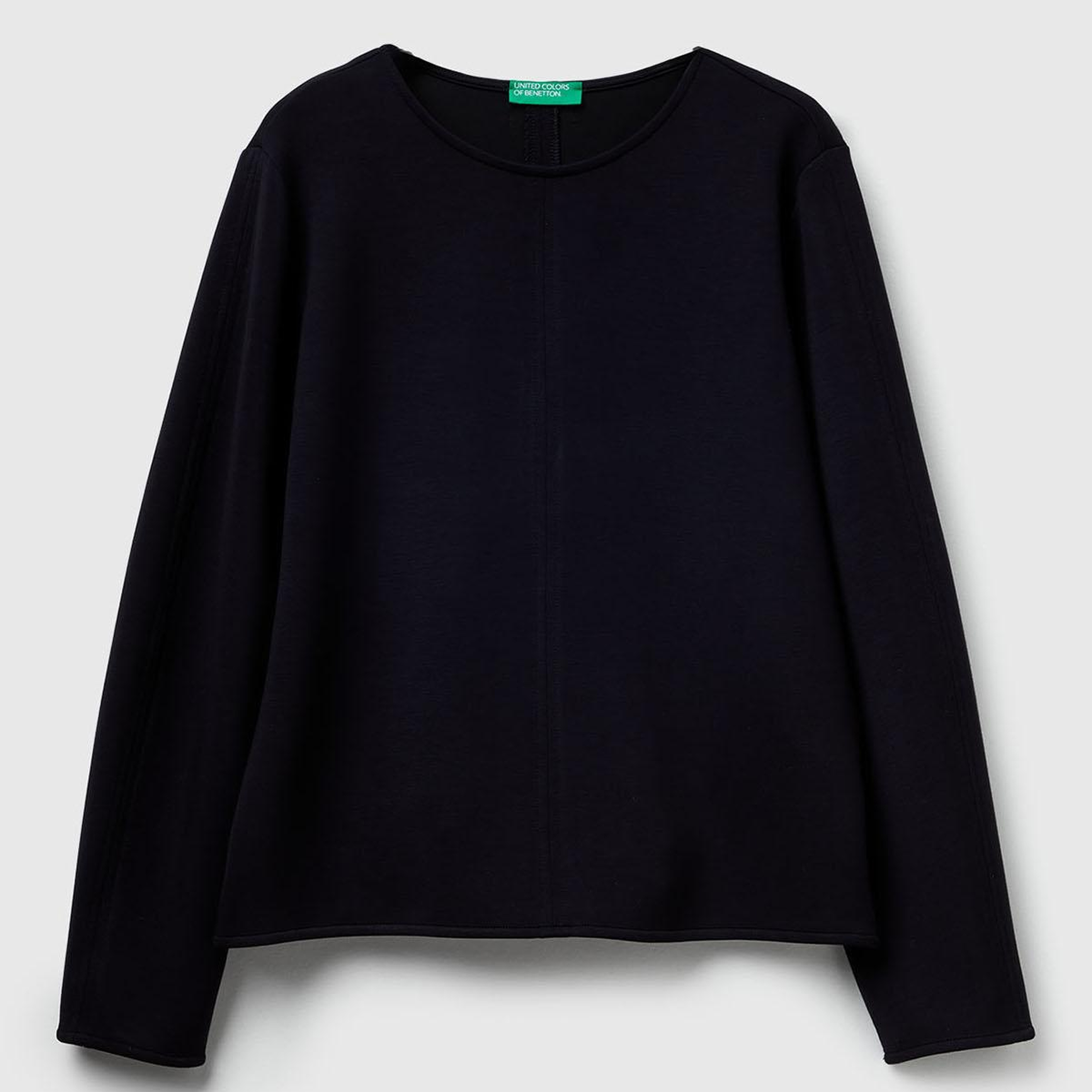 Kadın Siyah Modal Karışımlı Etiket Detaylı Bisiklet Yaka Sweatshirt