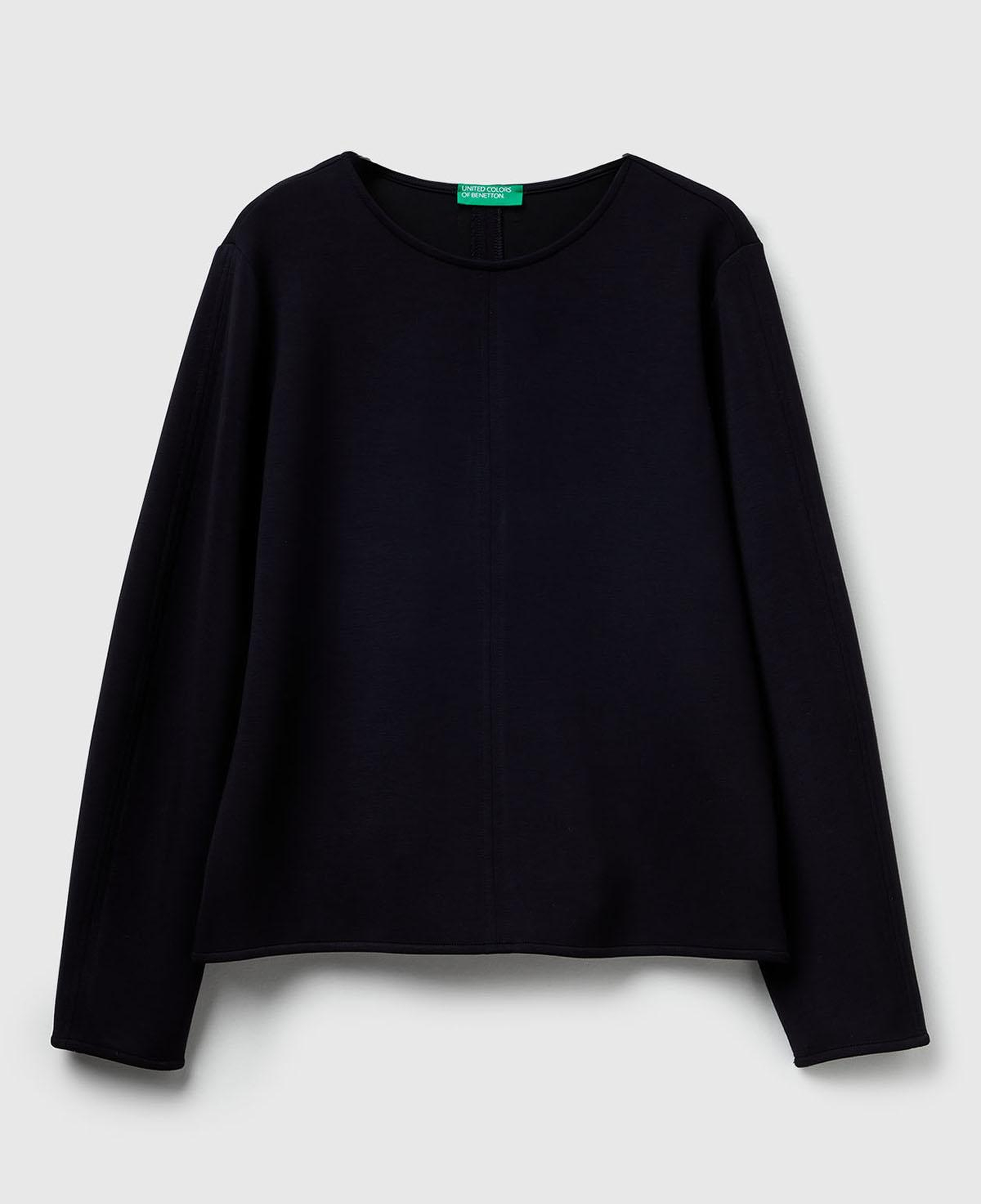Kadın Siyah Modal Karışımlı Etiket Detaylı Bisiklet Yaka Sweatshirt