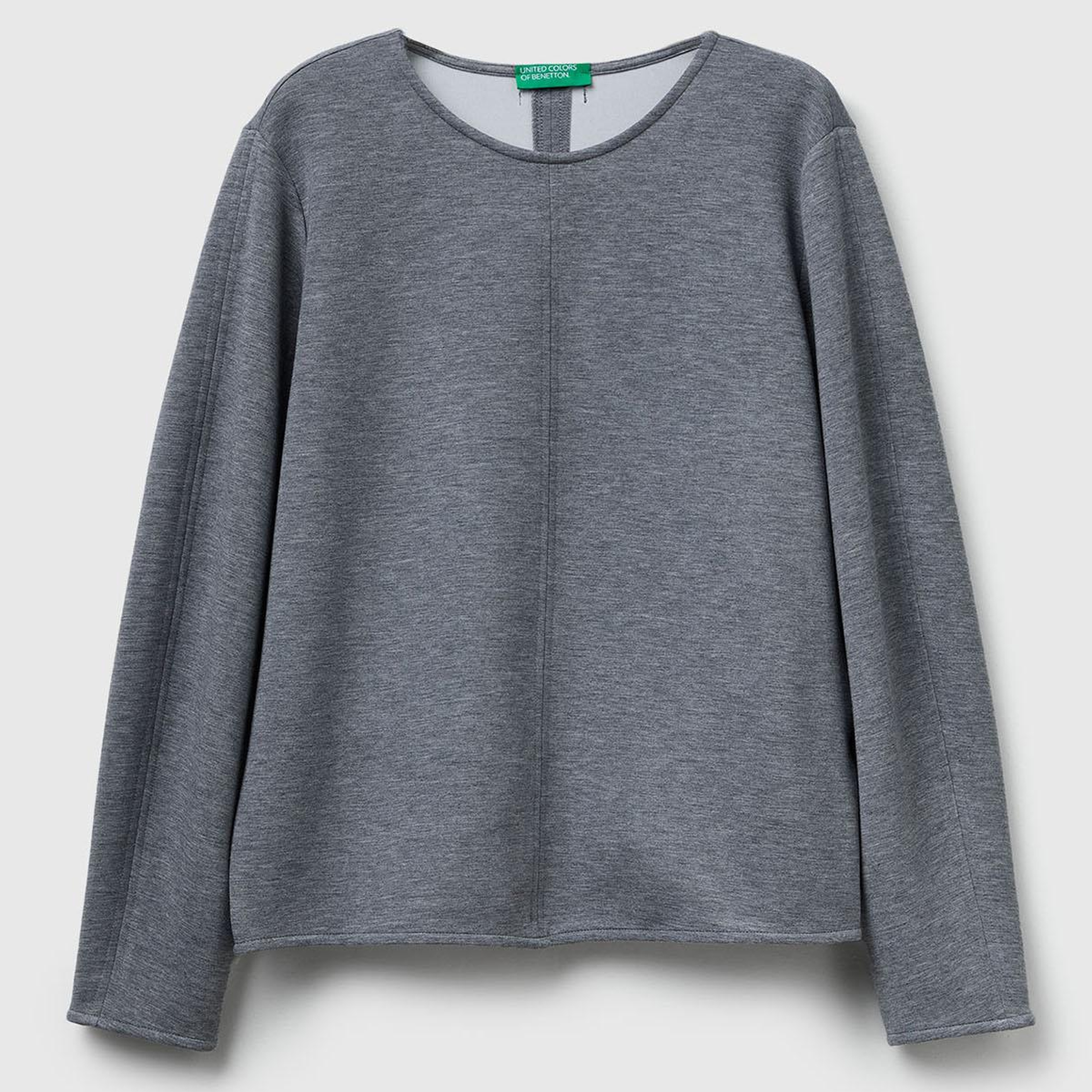 Kadın Açık Gri Modal Karışımlı Etiket Detaylı Bisiklet Yaka Sweatshirt