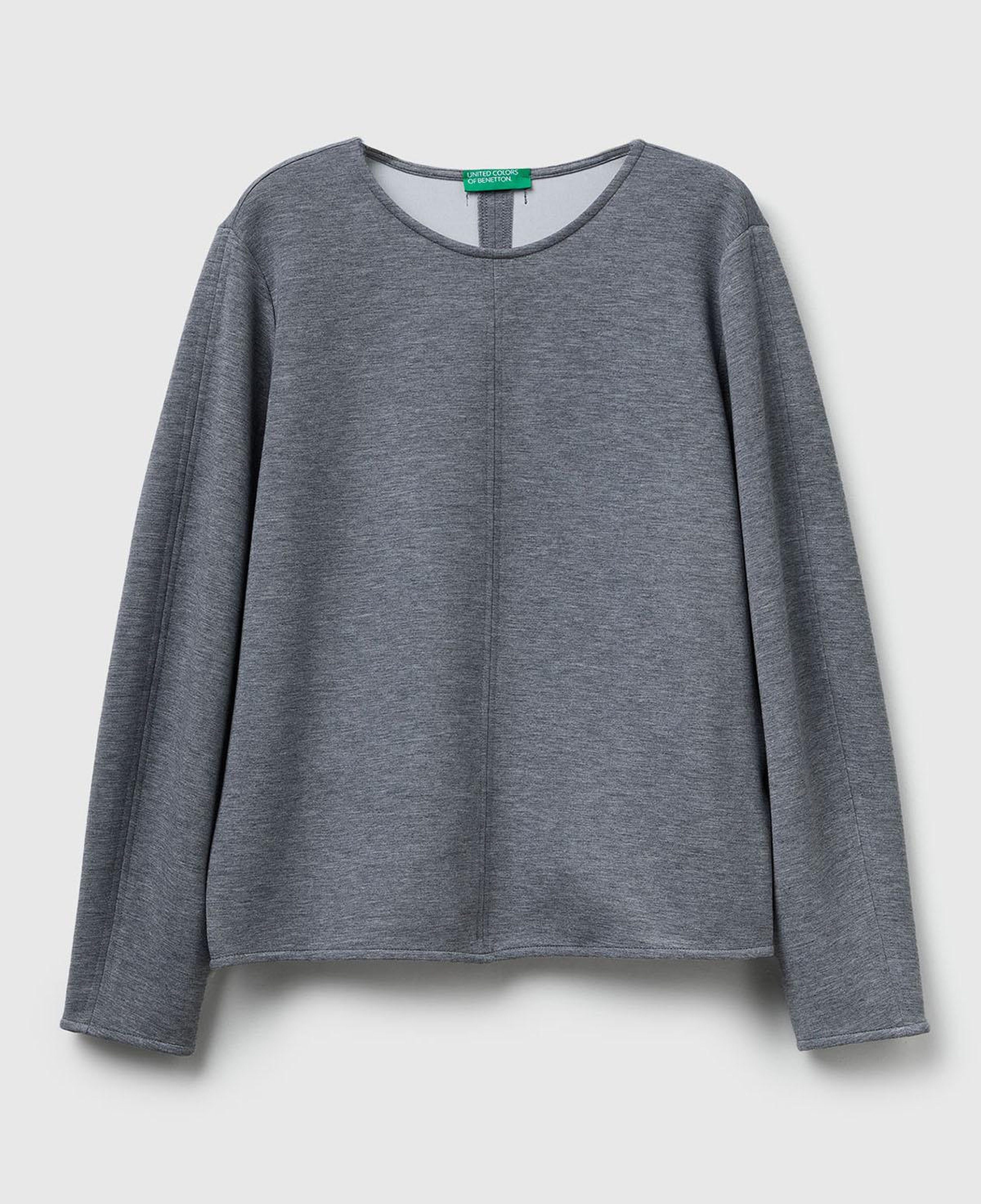 Kadın Açık Gri Modal Karışımlı Etiket Detaylı Bisiklet Yaka Sweatshirt