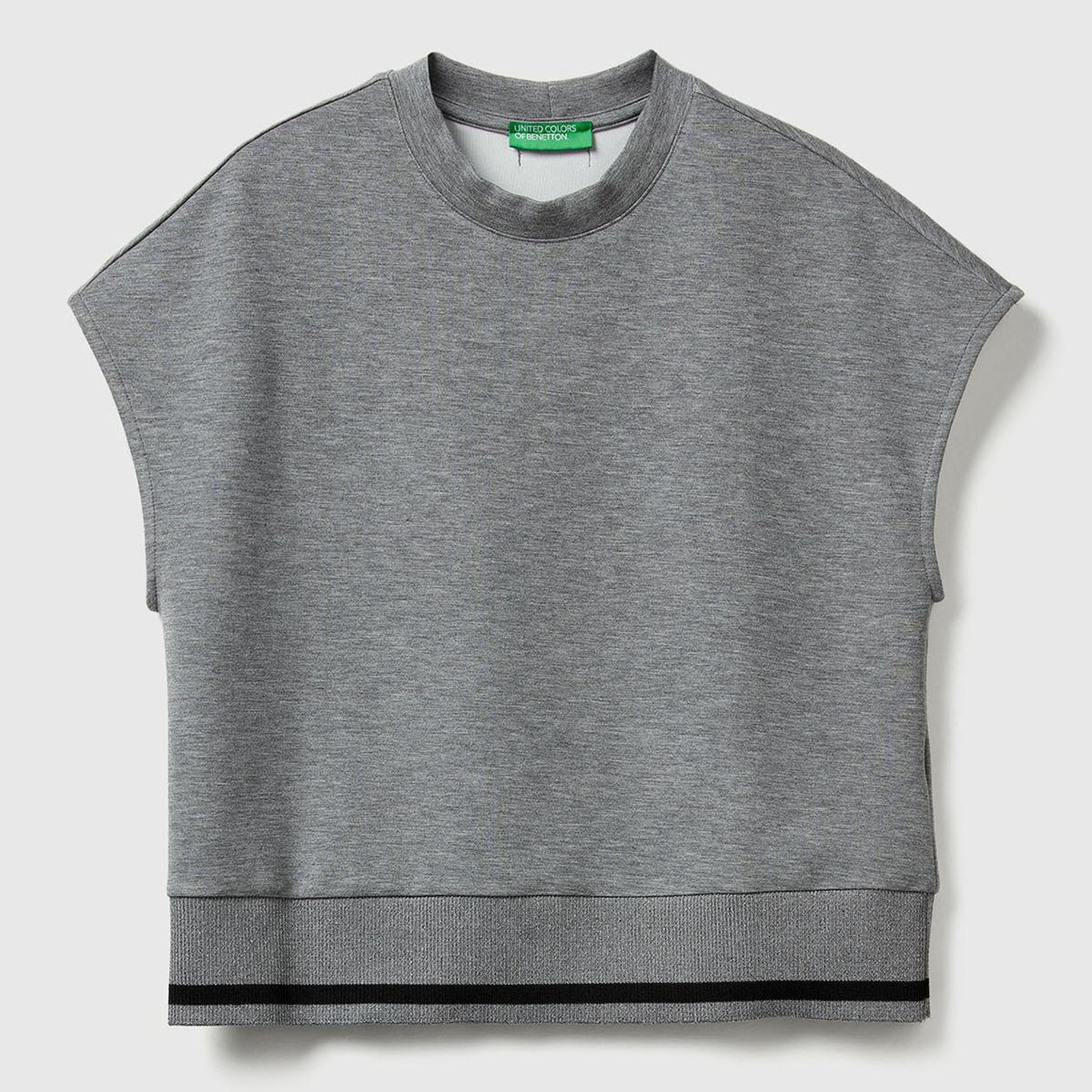 Kadın Açık Gri Modal Karışımlı Beli Çizgi Detaylı Kolsuz Sweatshirt
