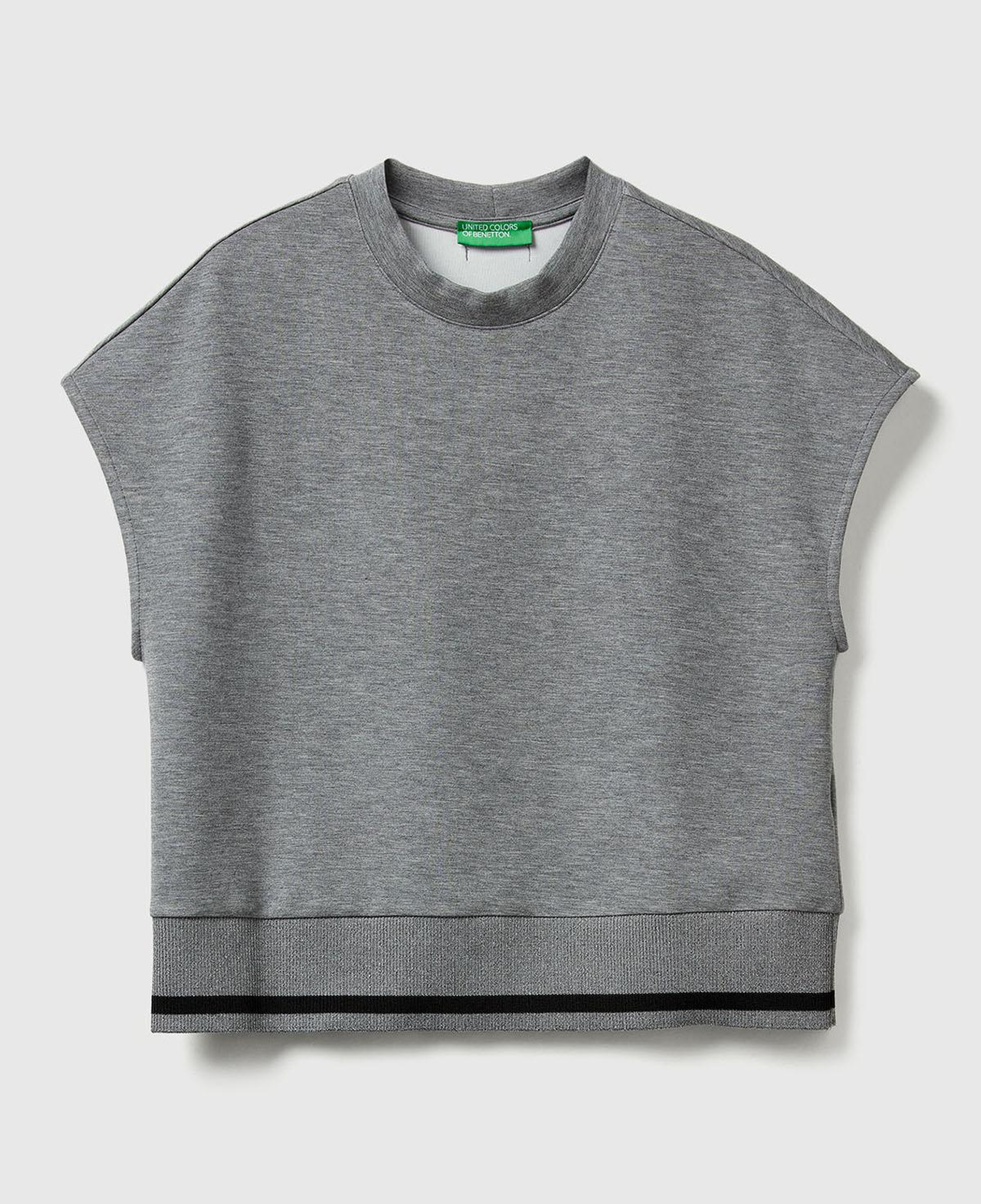 Kadın Açık Gri Modal Karışımlı Beli Çizgi Detaylı Kolsuz Sweatshirt