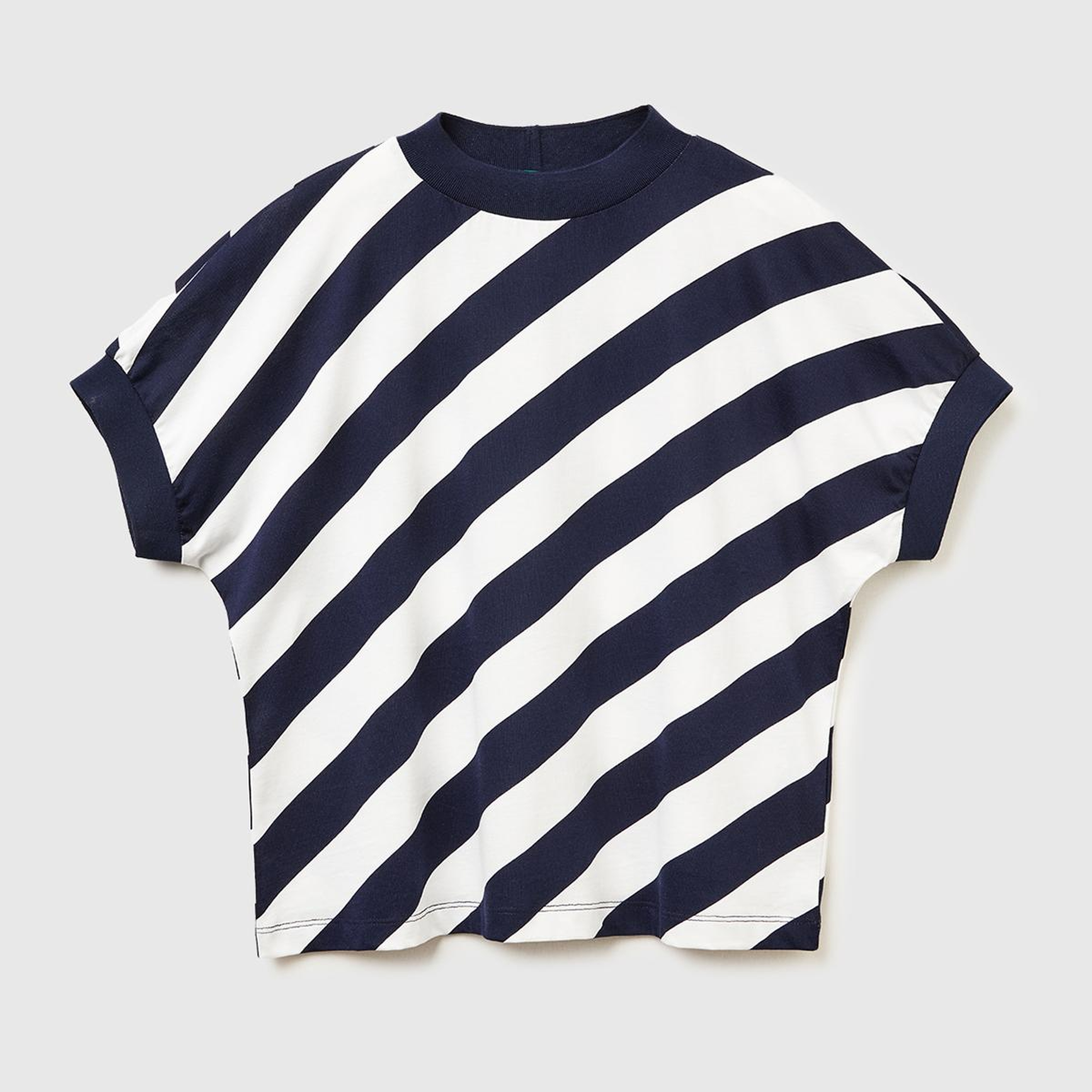 Kadın Lacivert %100 Pamuk Çift Renk Bloklu T-Shirt