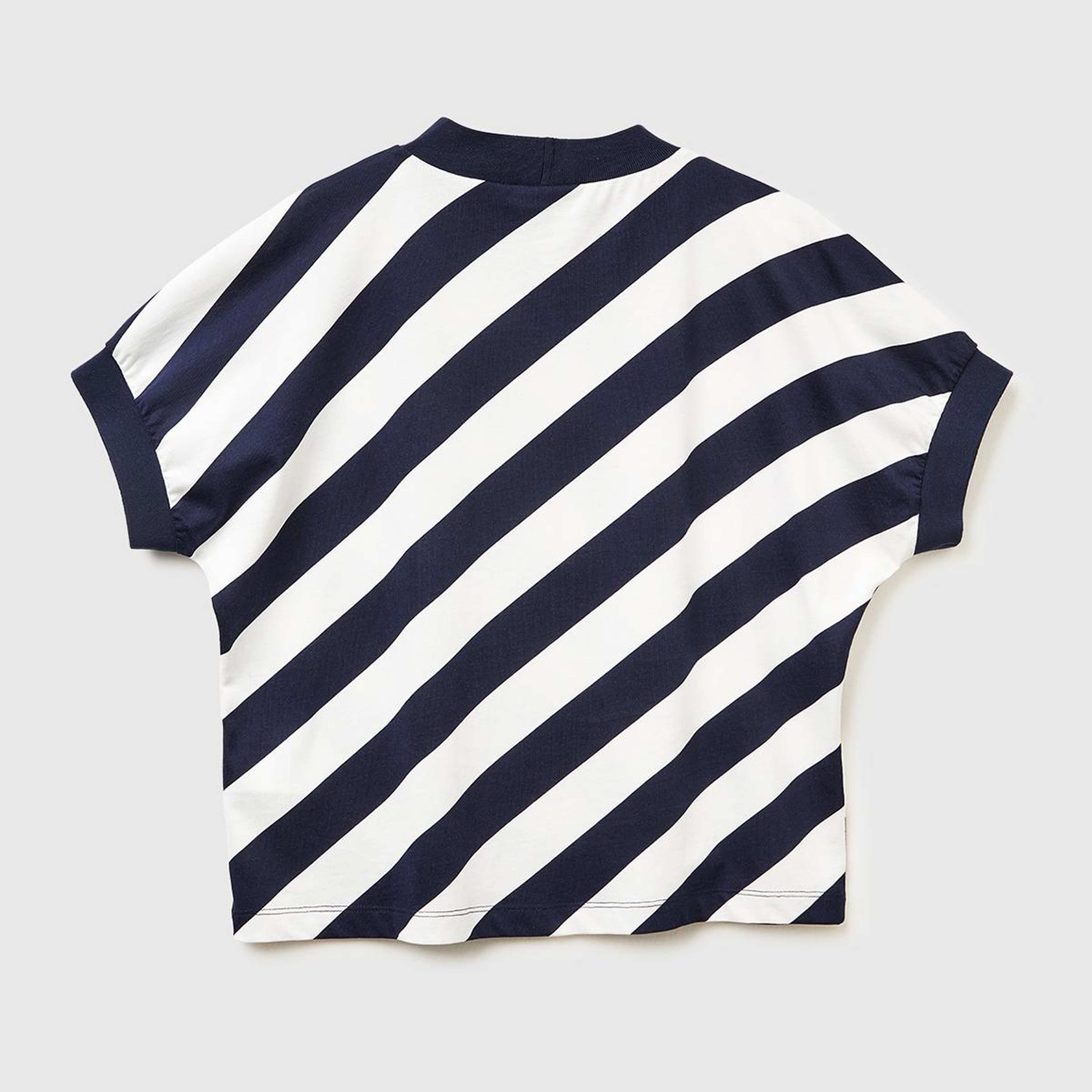 Kadın Lacivert %100 Pamuk Çift Renk Bloklu T-Shirt
