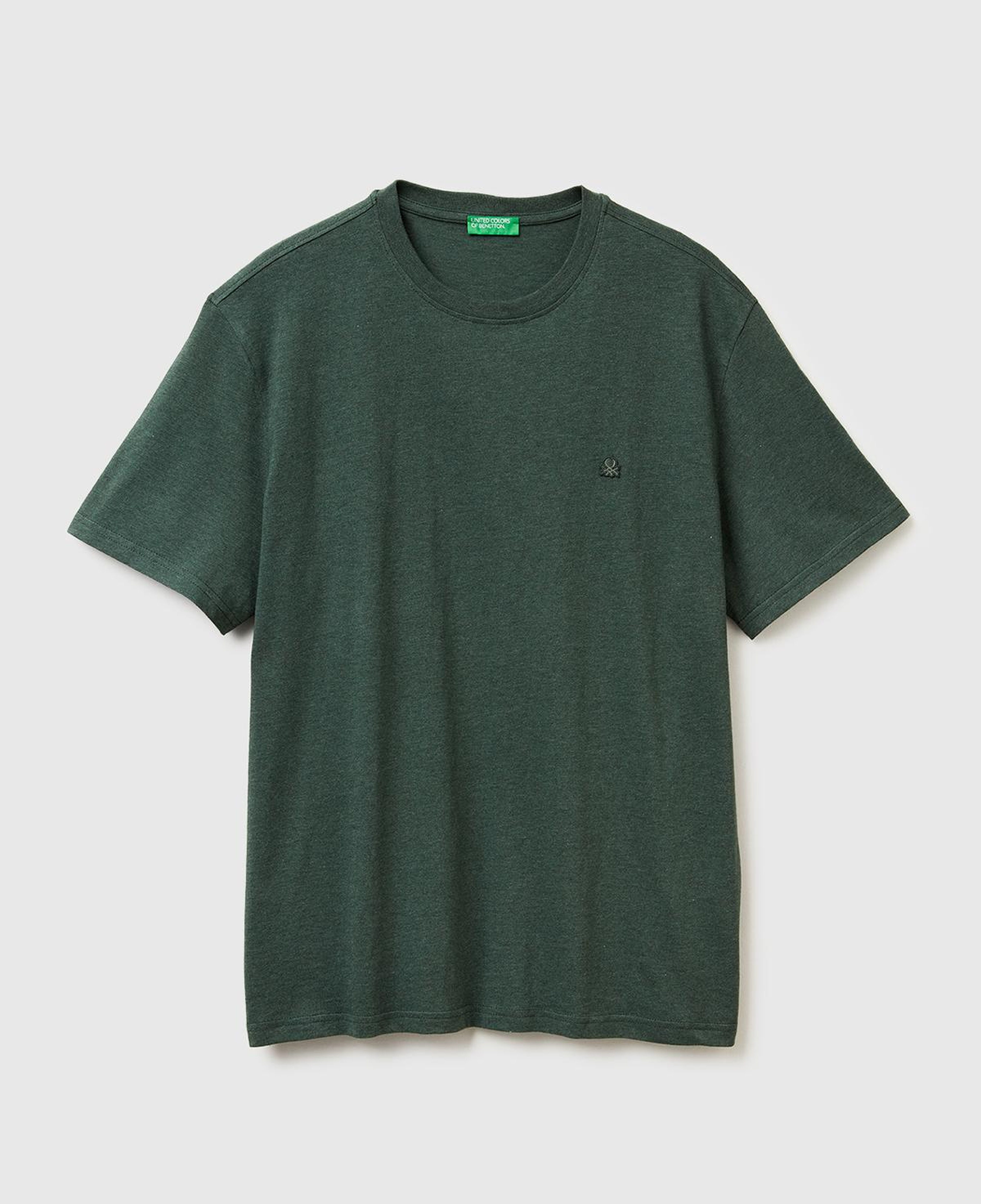 Erkek Yeşil %100 Pamuk Logo İşlemeli Bisiklet Yaka T-Shirt