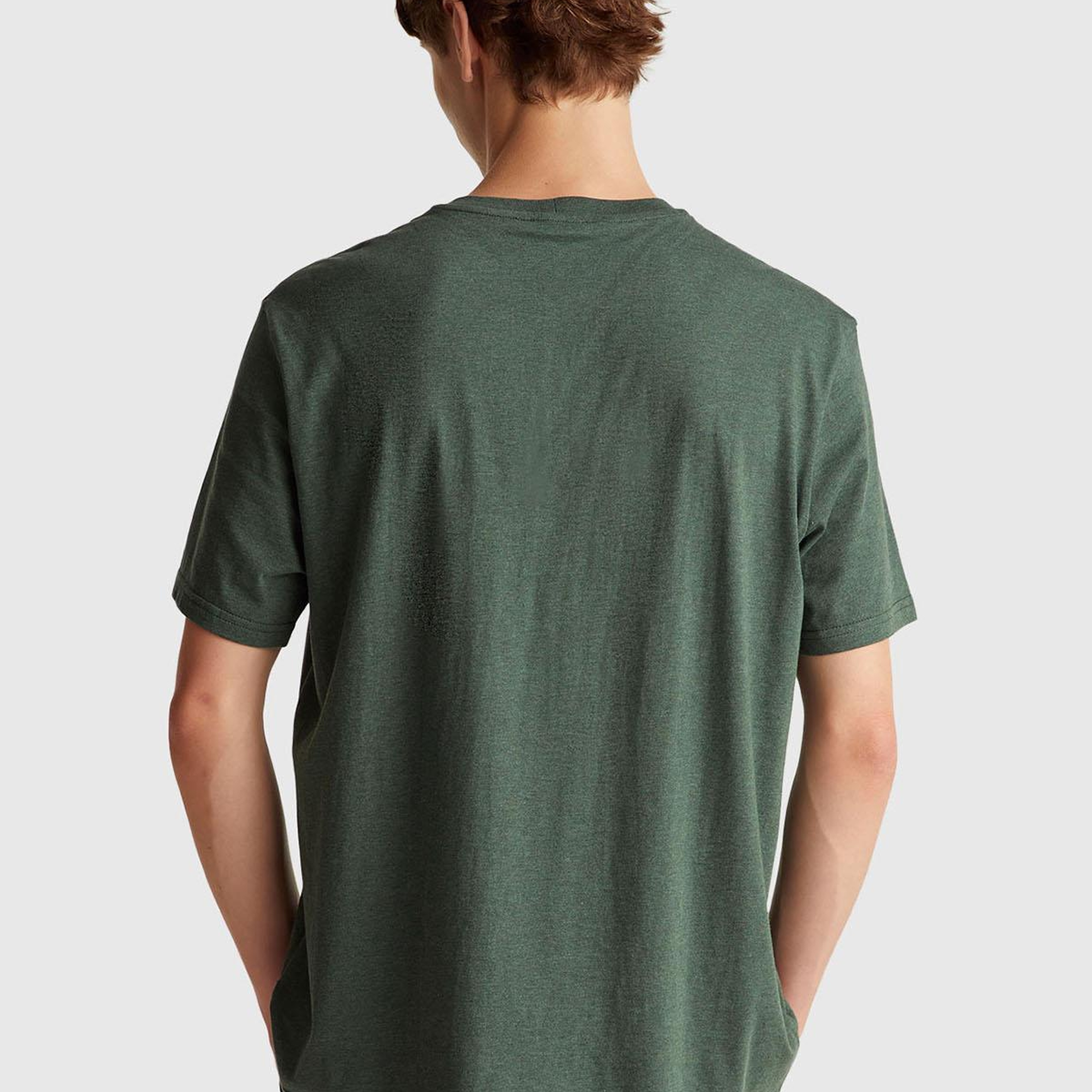 Erkek Yeşil %100 Pamuk Logo İşlemeli Bisiklet Yaka T-Shirt