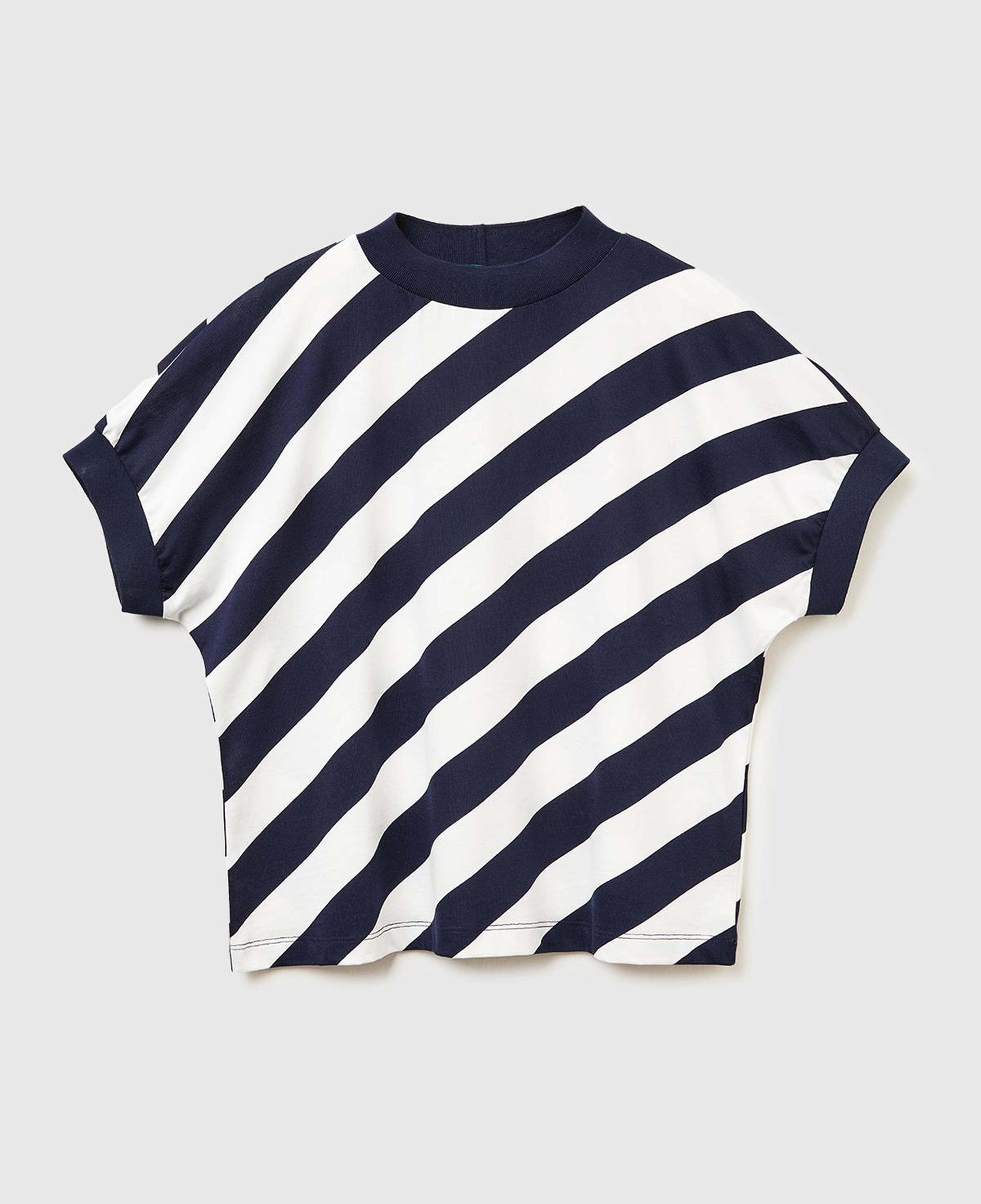 Kadın Lacivert %100 Pamuk Çift Renk Bloklu T-Shirt