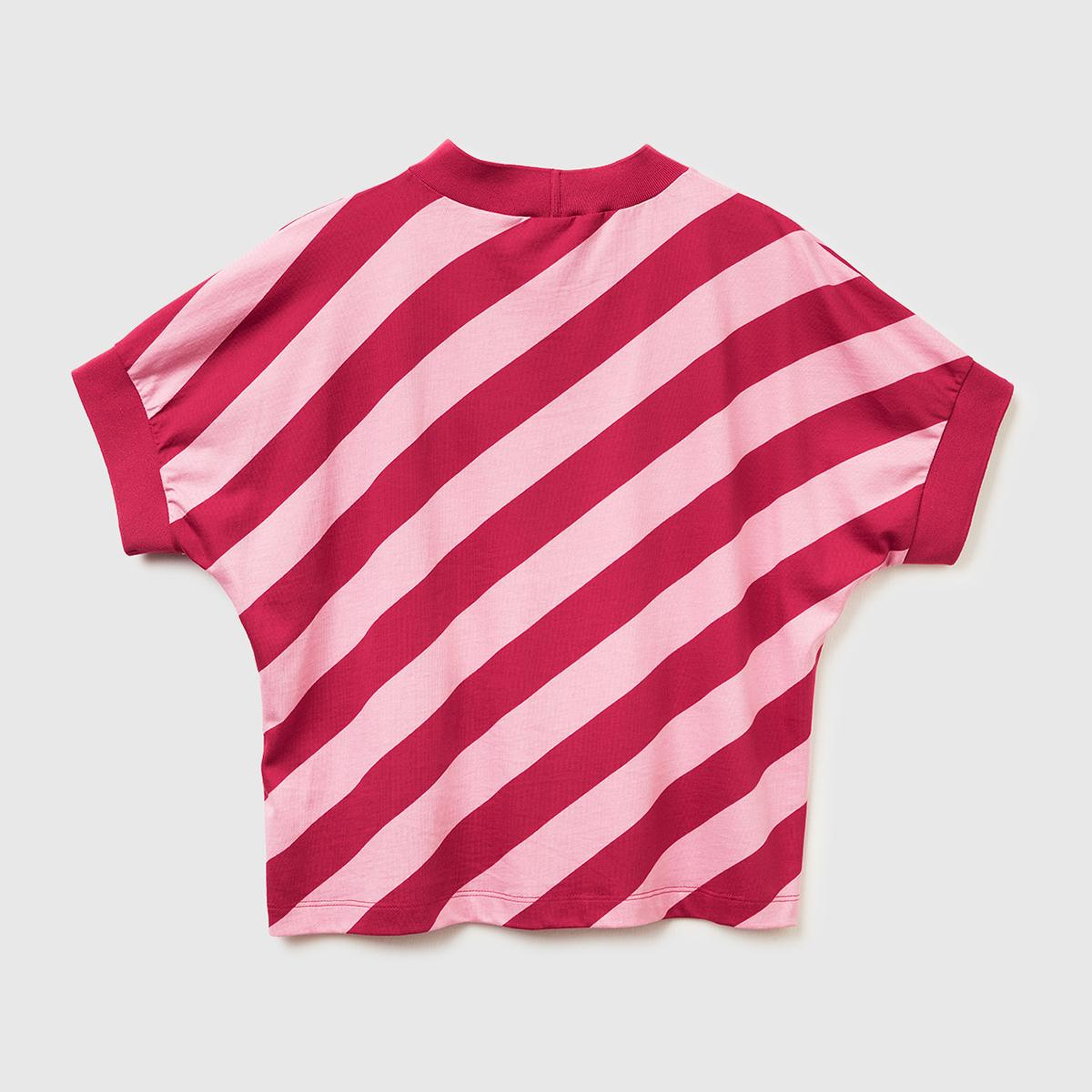 Kadın Fuşya %100 Pamuk Çift Renk Bloklu T-Shirt