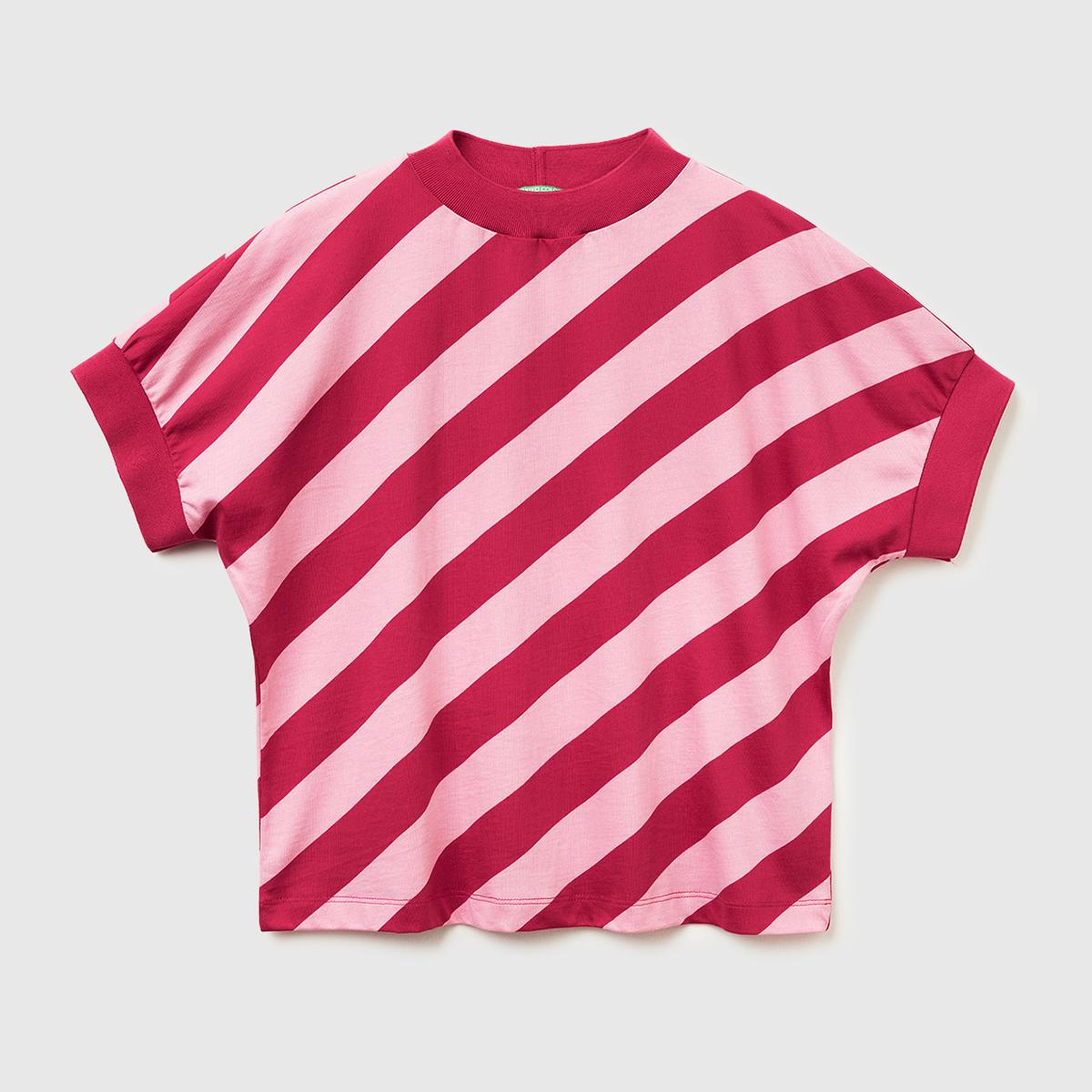 Kadın Fuşya %100 Pamuk Çift Renk Bloklu T-Shirt