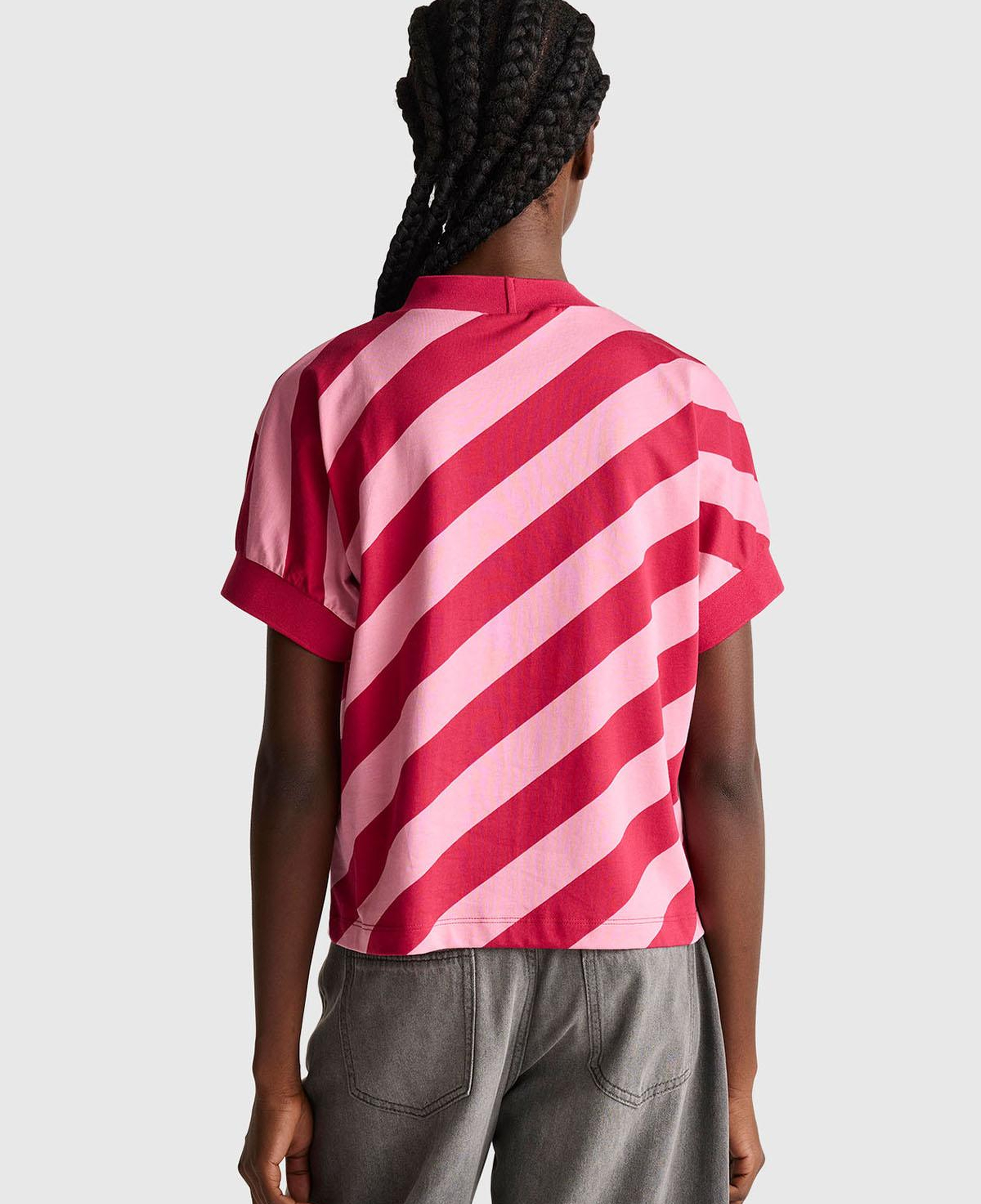 Kadın Fuşya %100 Pamuk Çift Renk Bloklu T-Shirt