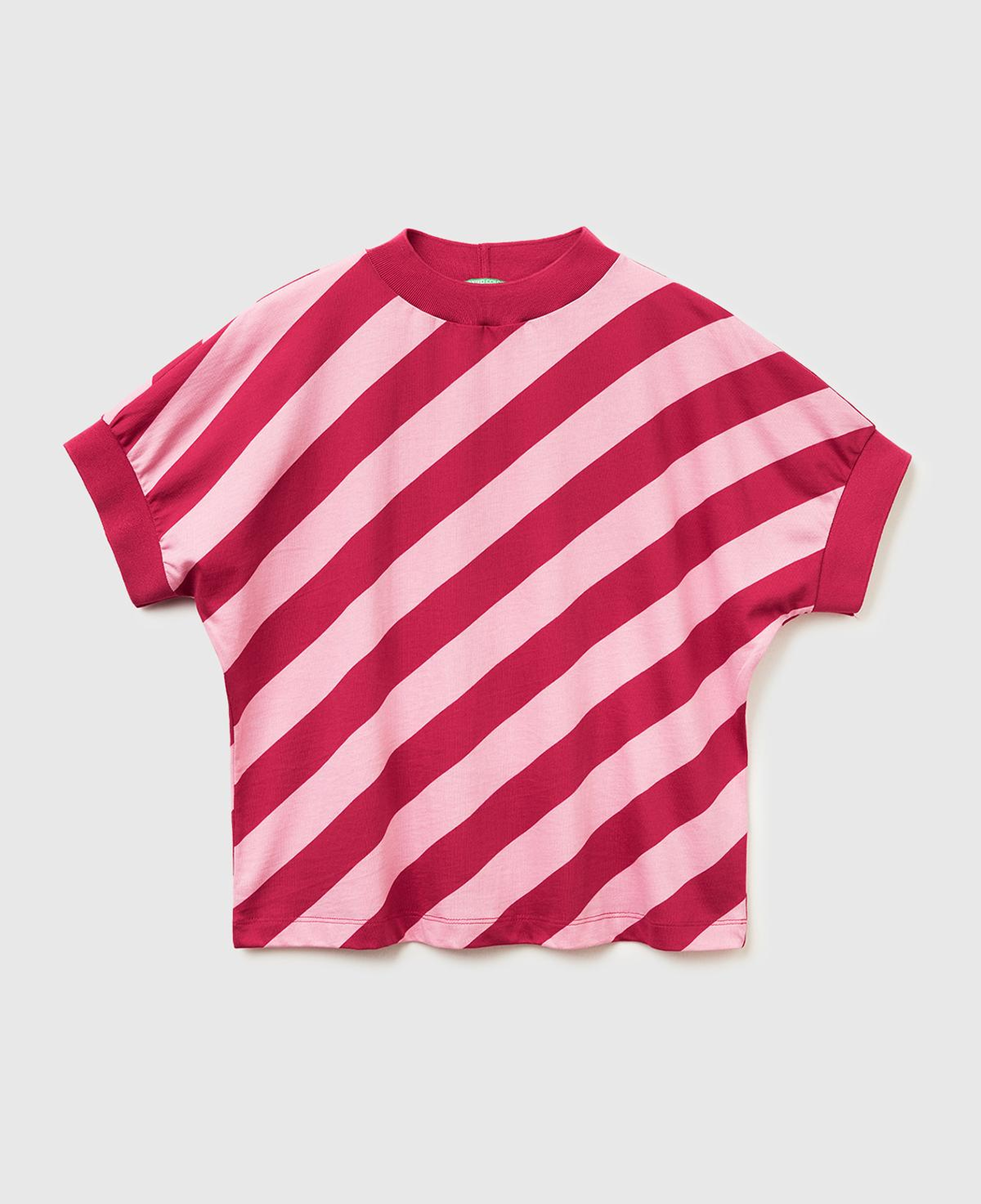 Kadın Fuşya %100 Pamuk Çift Renk Bloklu T-Shirt