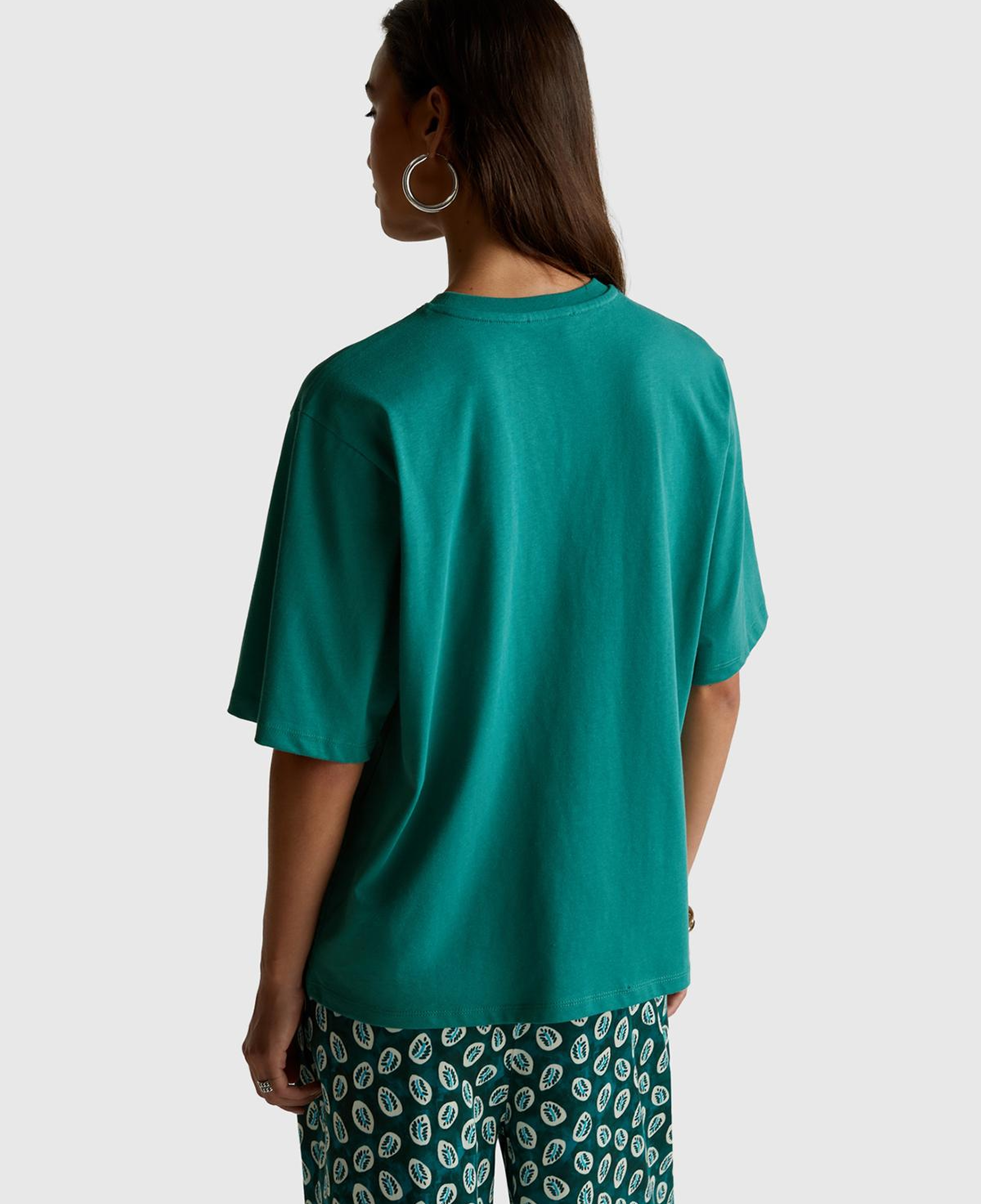Kadın Koyu Yeşil Koton Karışımlı Baskılı T-Shirt