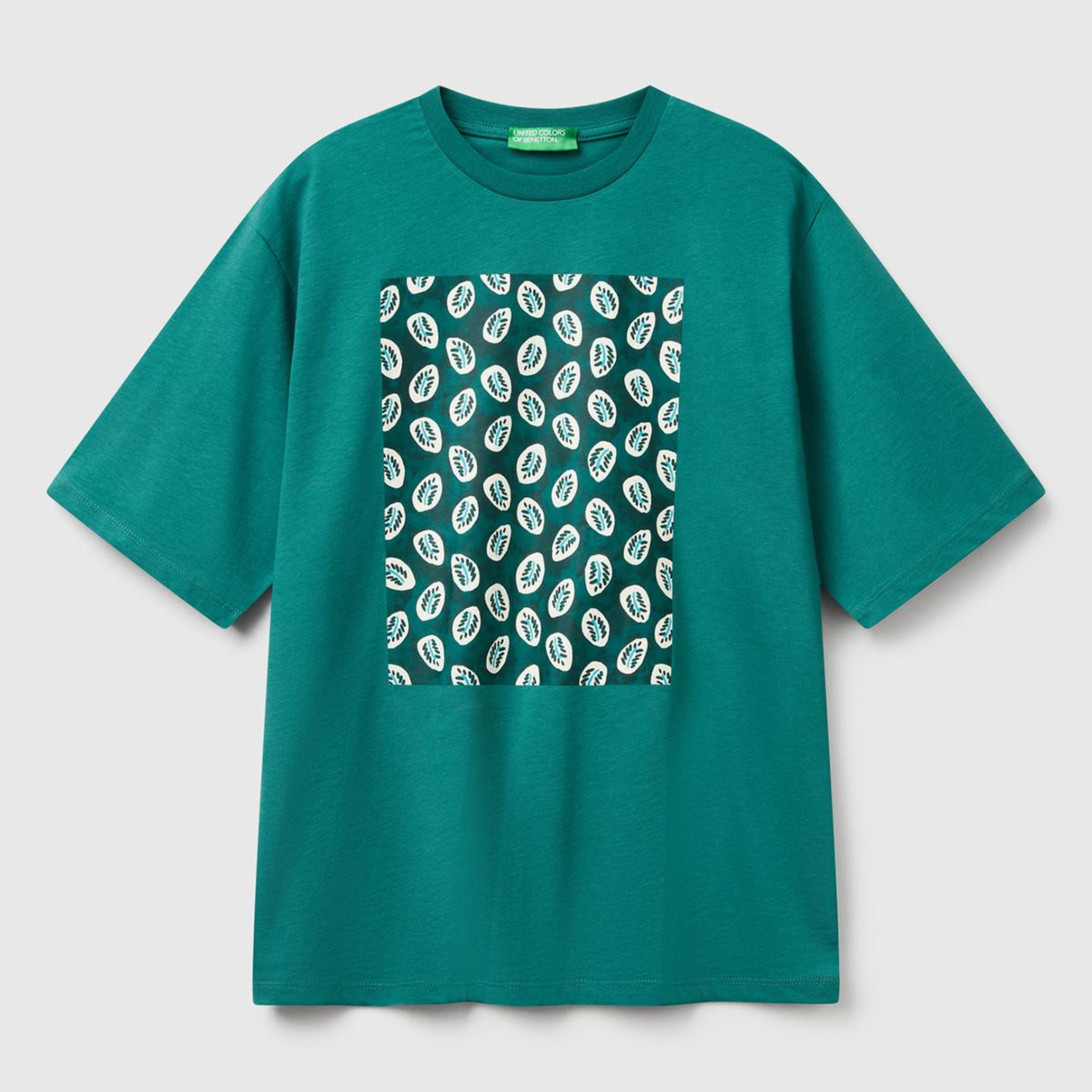 Kadın Koyu Yeşil Koton Karışımlı Baskılı T-Shirt