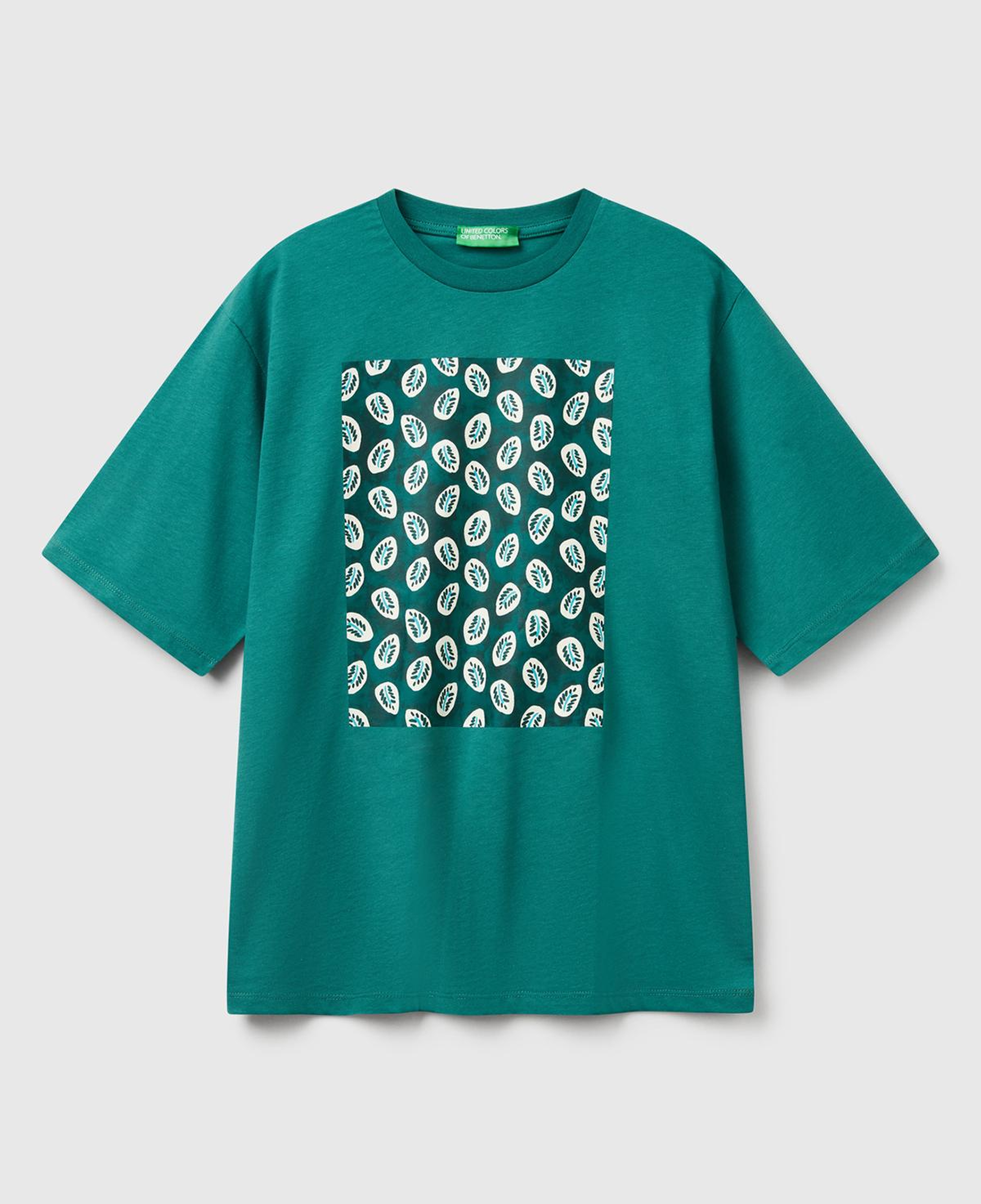 Kadın Koyu Yeşil Koton Karışımlı Baskılı T-Shirt