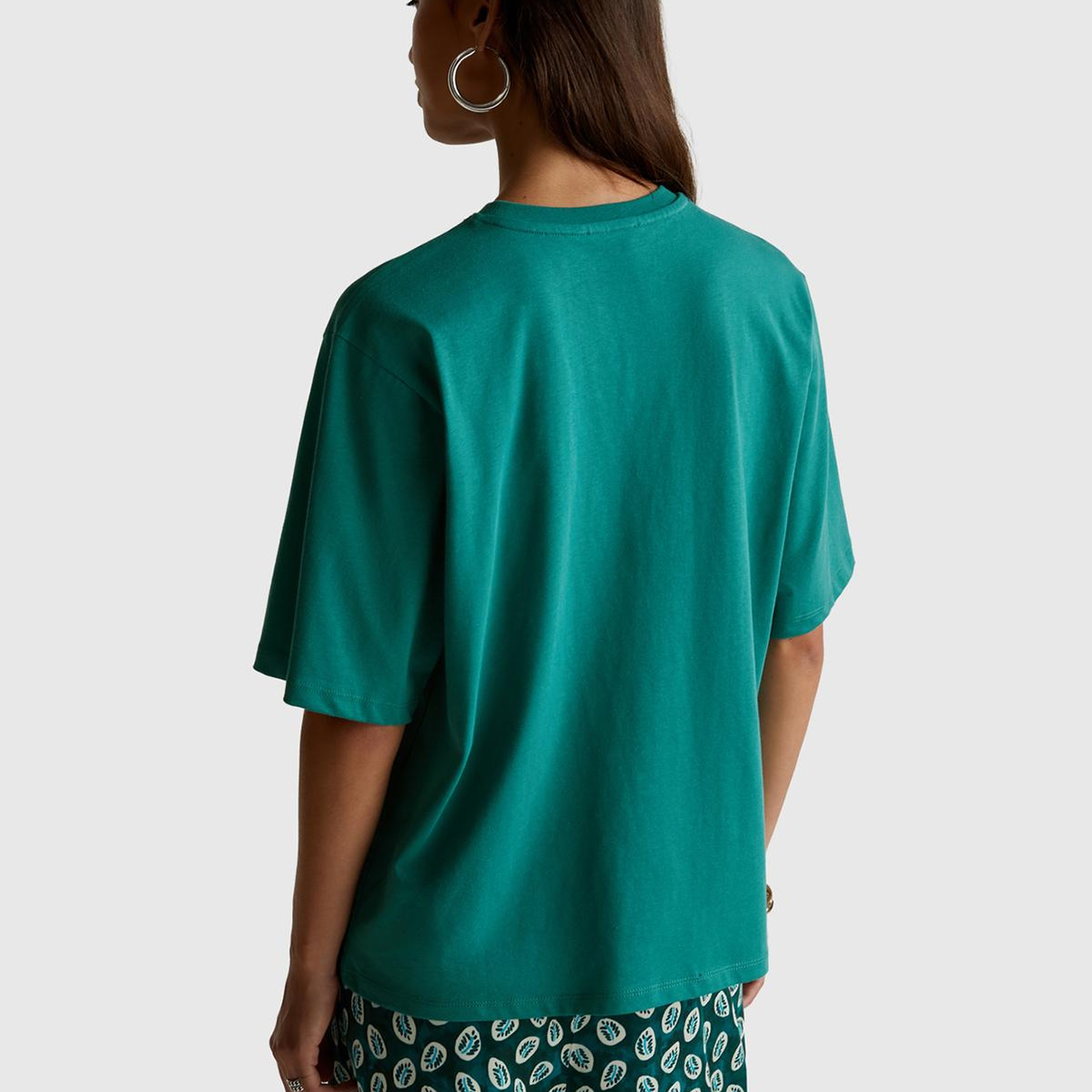 Kadın Koyu Yeşil Koton Karışımlı Baskılı T-Shirt